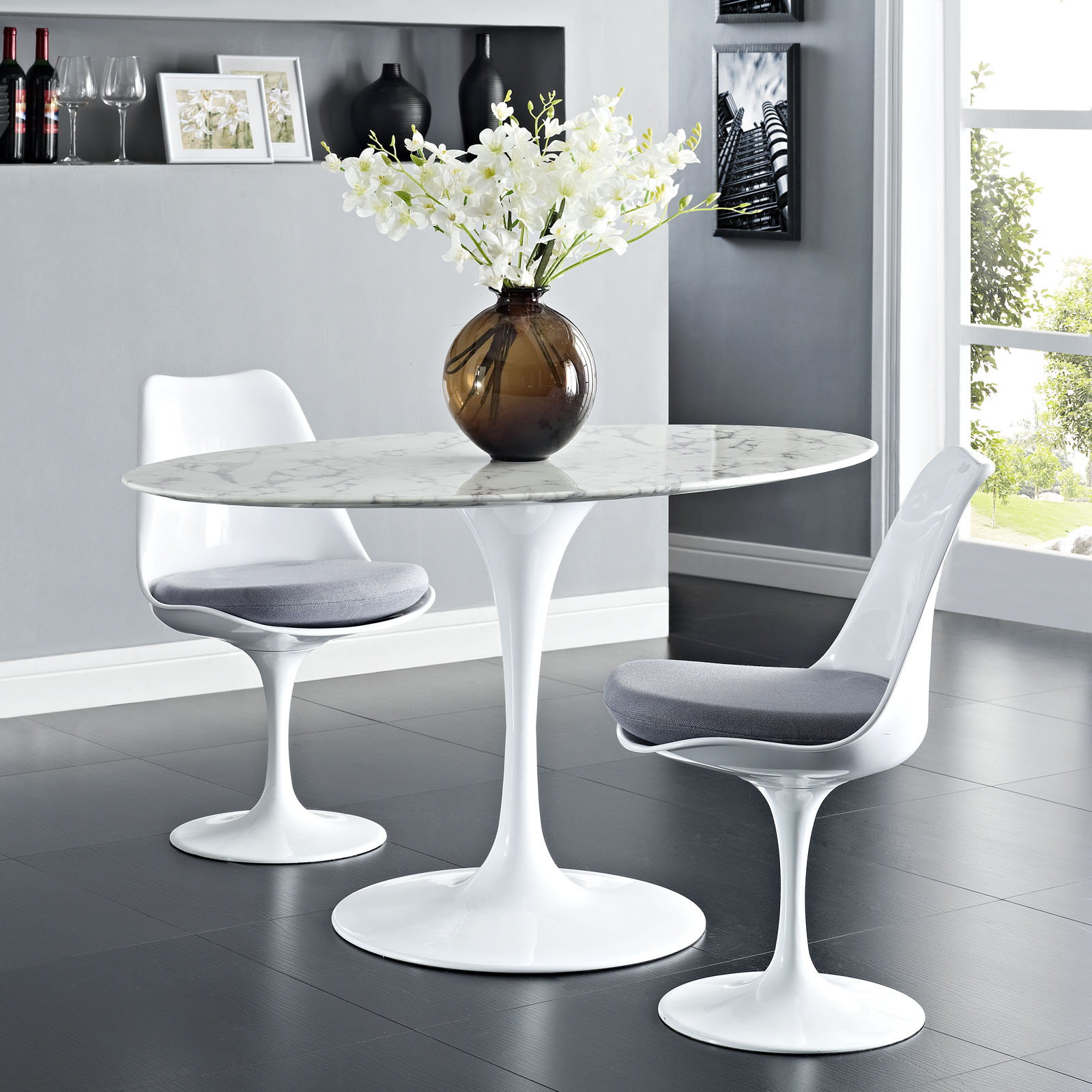 Lippa White 54 Inch Oval Artificial Marble Dining Table EEI-1134-WHI