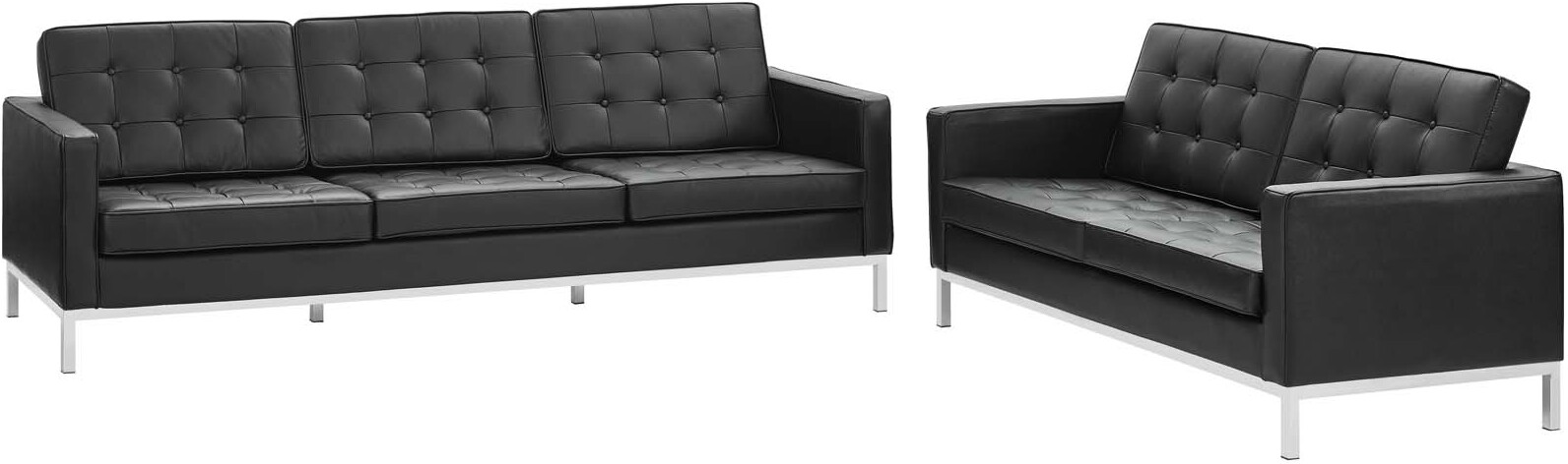 Loft Black 2 Piece Leather Sofa And Loveseat Set Eei 2987 Blk Set