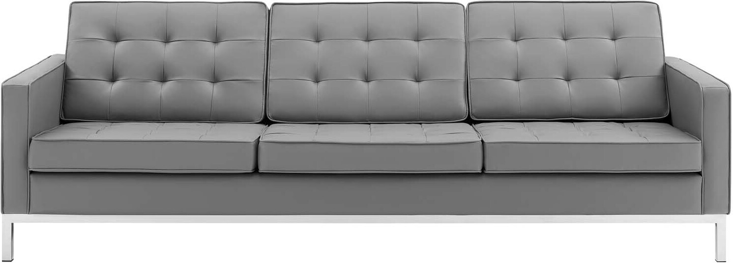 Loft Silver Gray Tufted Upholstered Faux Leather Sofa Eei 3385 Slv