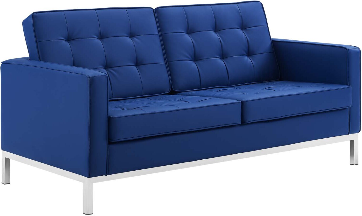 Loft Silver Navy Tufted Upholstered Faux Leather Loveseat Eei 3388 Slv Nav 1stopbedrooms