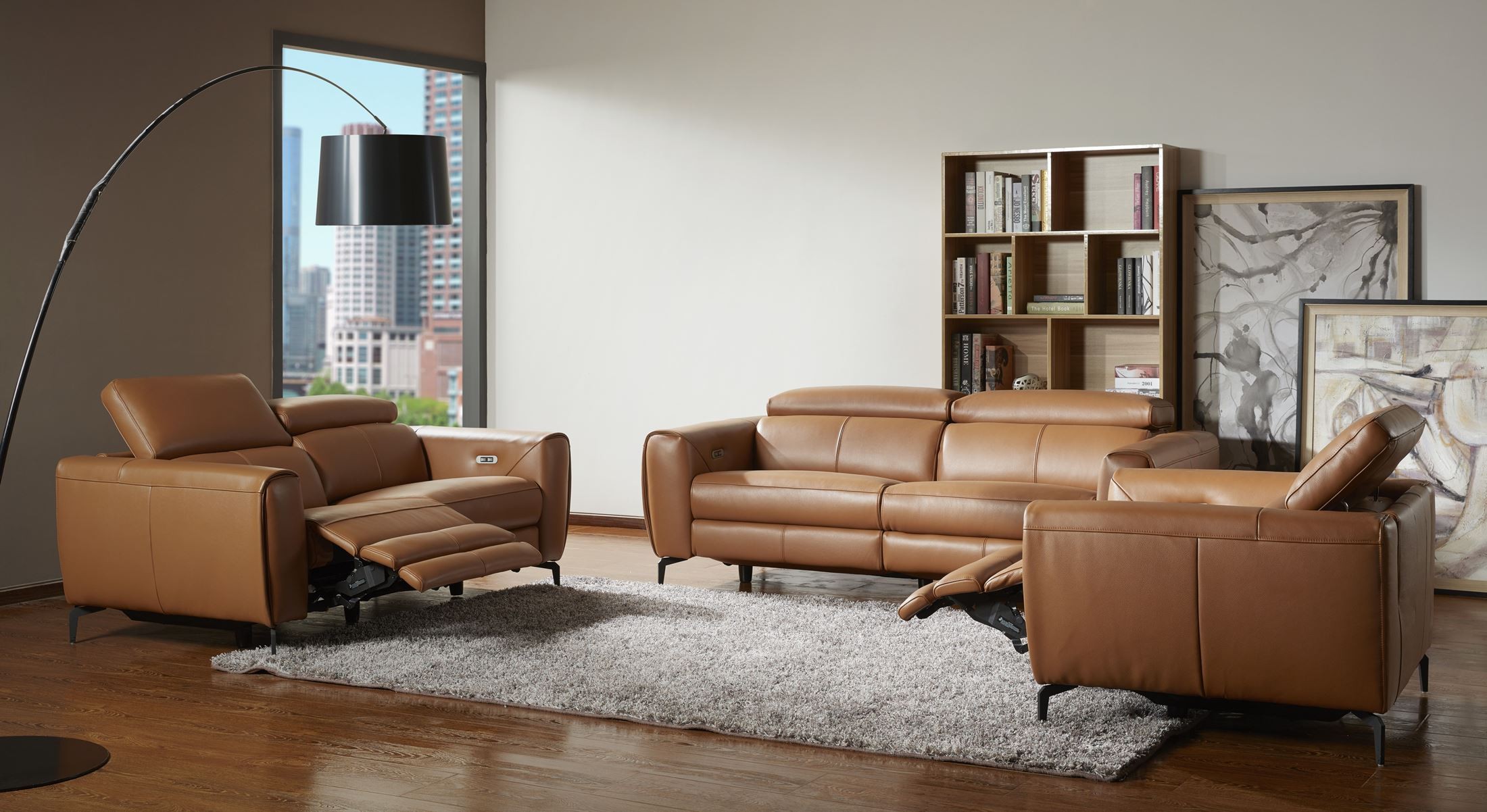 Lorenzo Caramel Leather Living Room Set, Leather Living Room Set