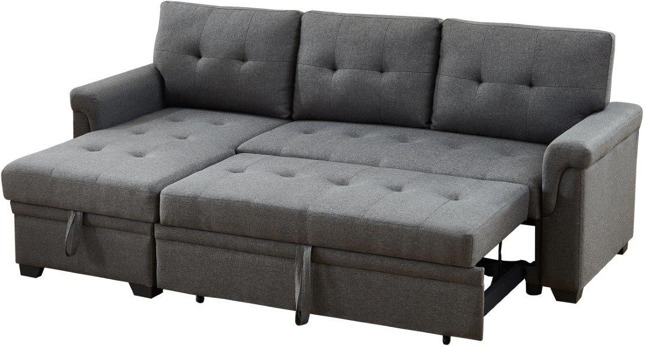 Lucca Dark Gray Linen Reversible Sleeper Sectional Sofa With Storage Chaise Qb13284978 13 