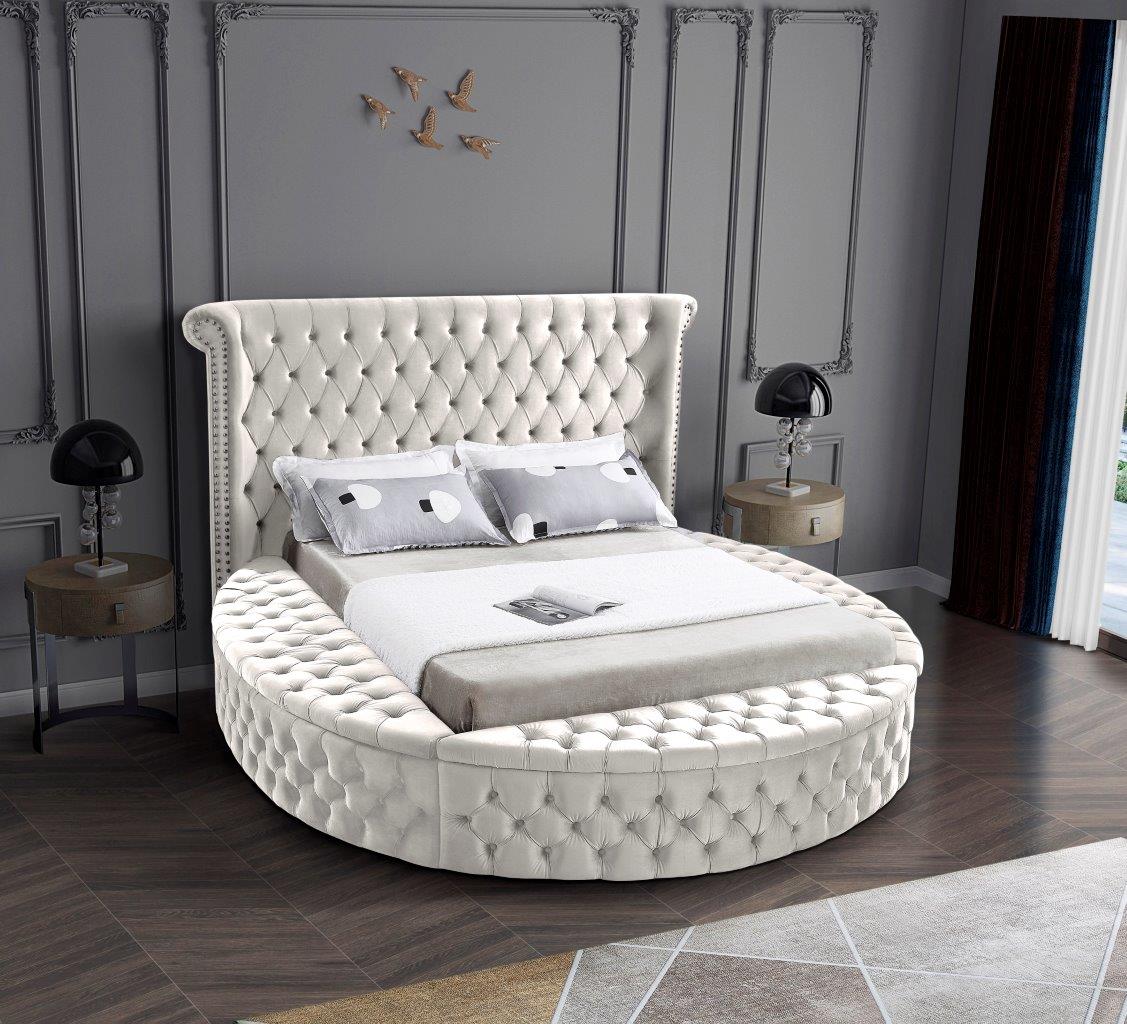 Luxus Cream Velvet Queen Bed - 1StopBedrooms.