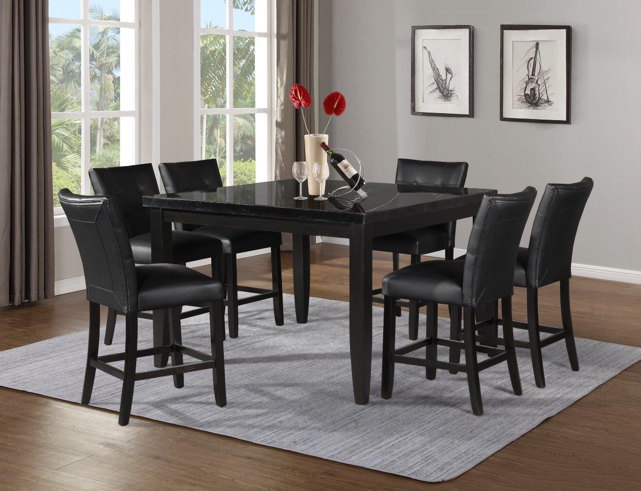 Markina Black 7Pc Square Counter Height Set - 1StopBedrooms.