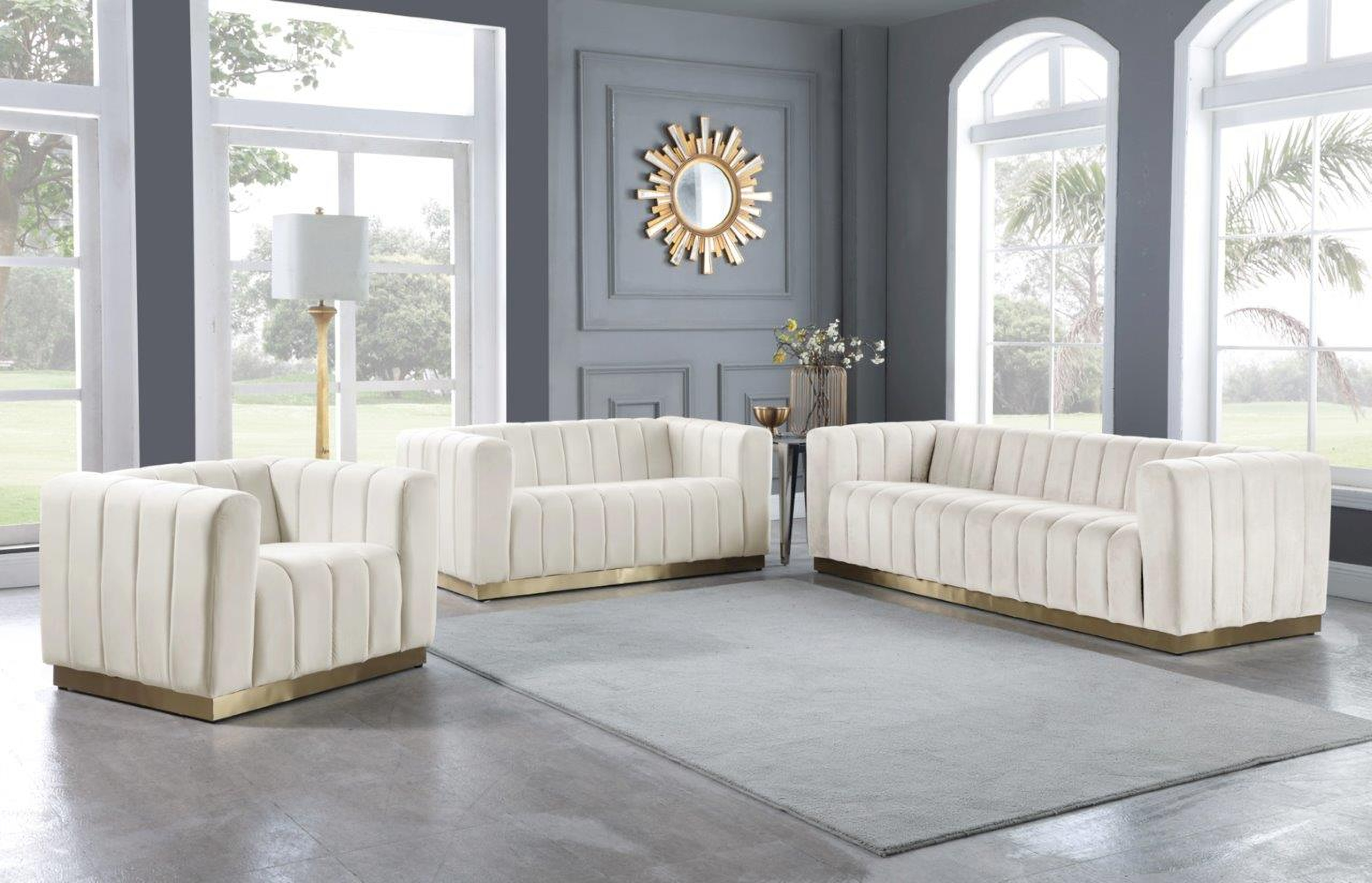 Marlon Cream Velvet Sofa - 1StopBedrooms.