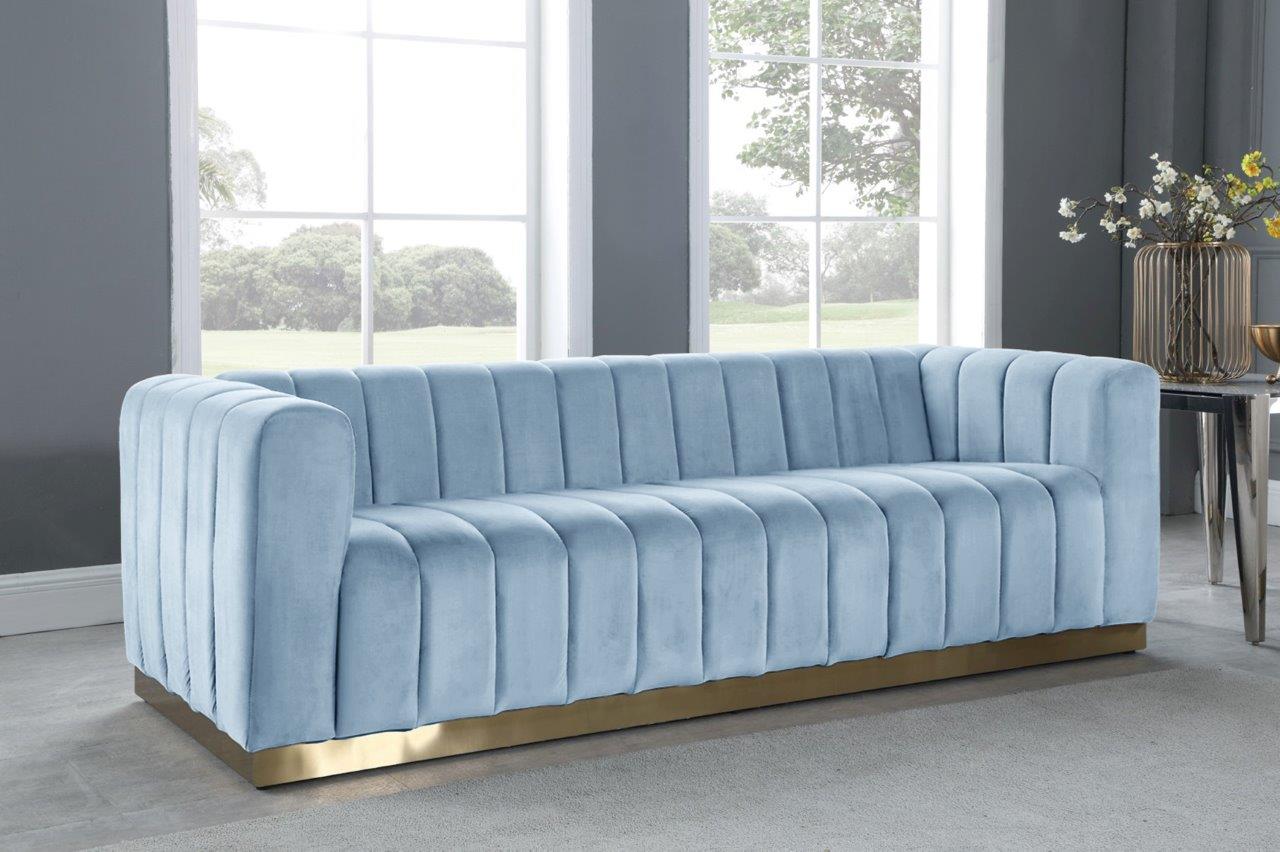 Marlon Sky Blue Velvet Sofa - 1StopBedrooms.