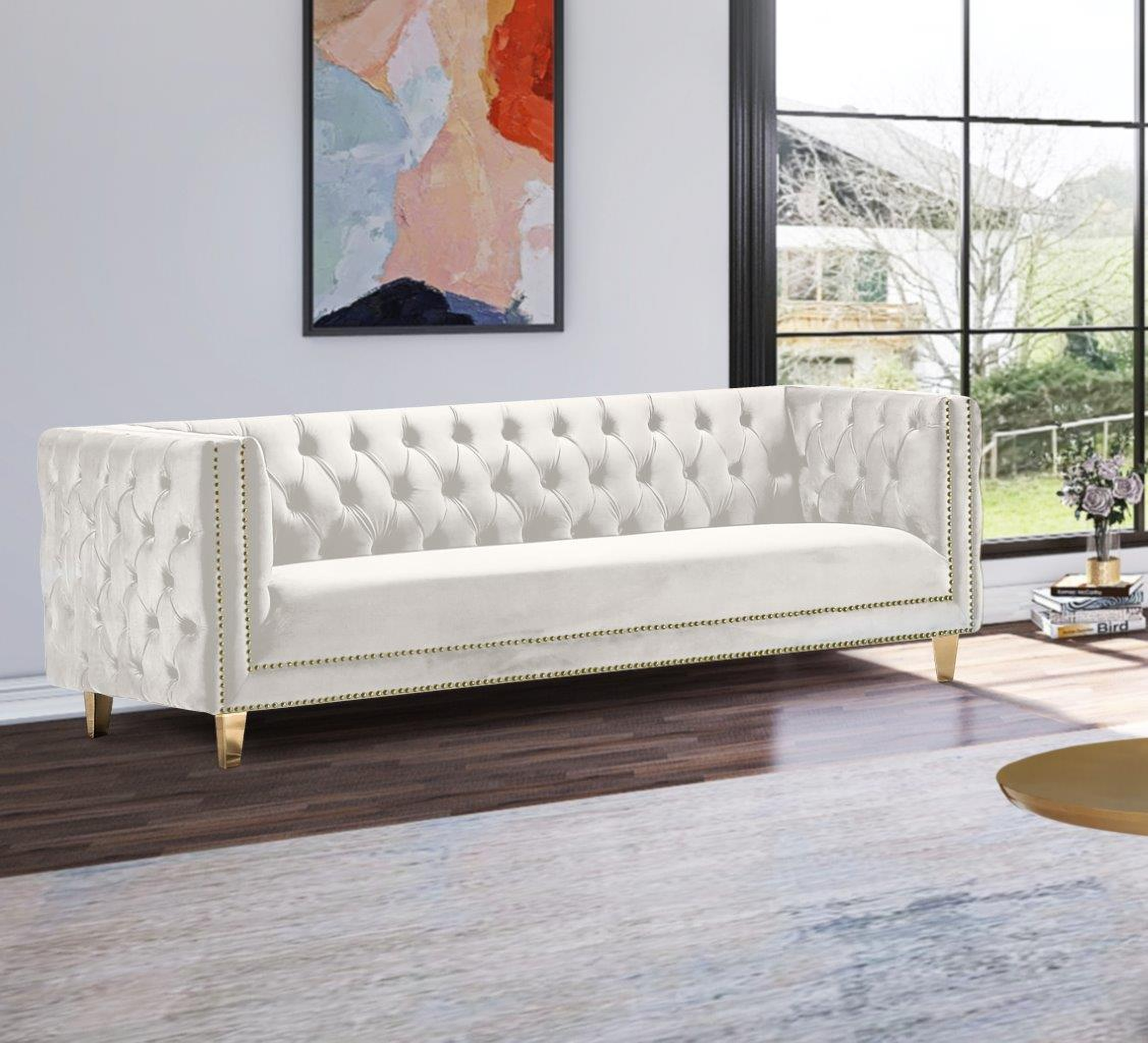 Michelle Cream Velvet Sofa - 1StopBedrooms.