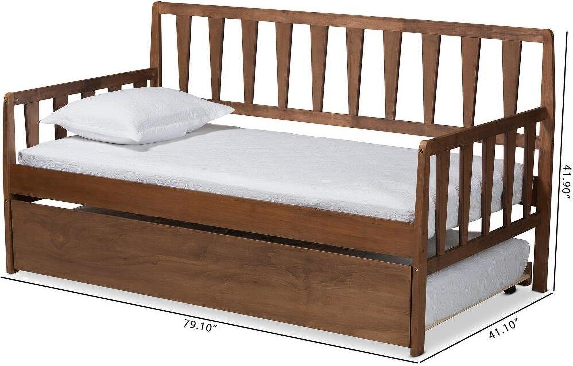 Midori Modern And Contemporary Transitional Walnut Brown Finished Wood Twin Size Daybed With Roll Out Trundle Bed 1stopbedrooms