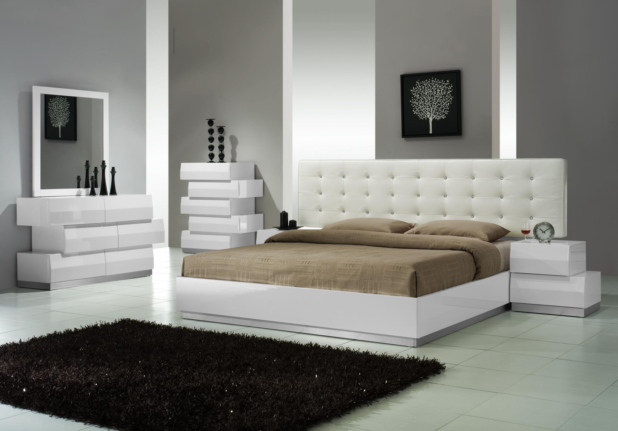 Milan White Lacquer Platform Bedroom Set Milan White Lacquer Platform Bedroom Set