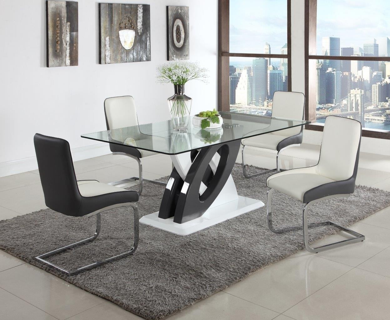 Modern Dining Set W/Glass Table & 2-Tone Chairs - 1StopBedrooms.