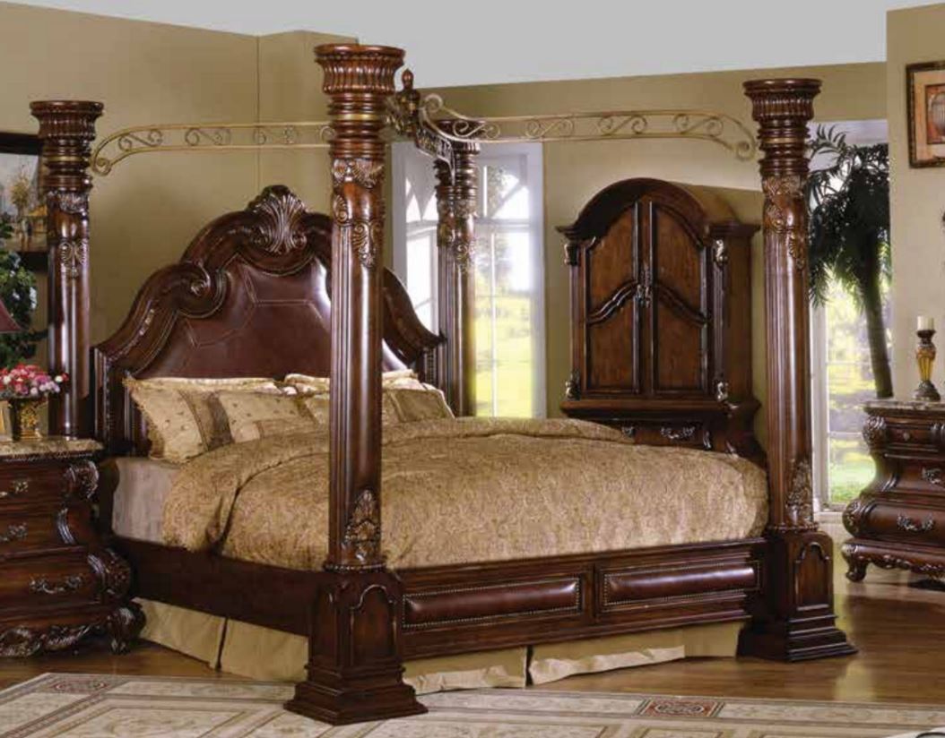 Monaco Queen Canopy Bed In Dark Cherry B9099 Q 1stopbedrooms