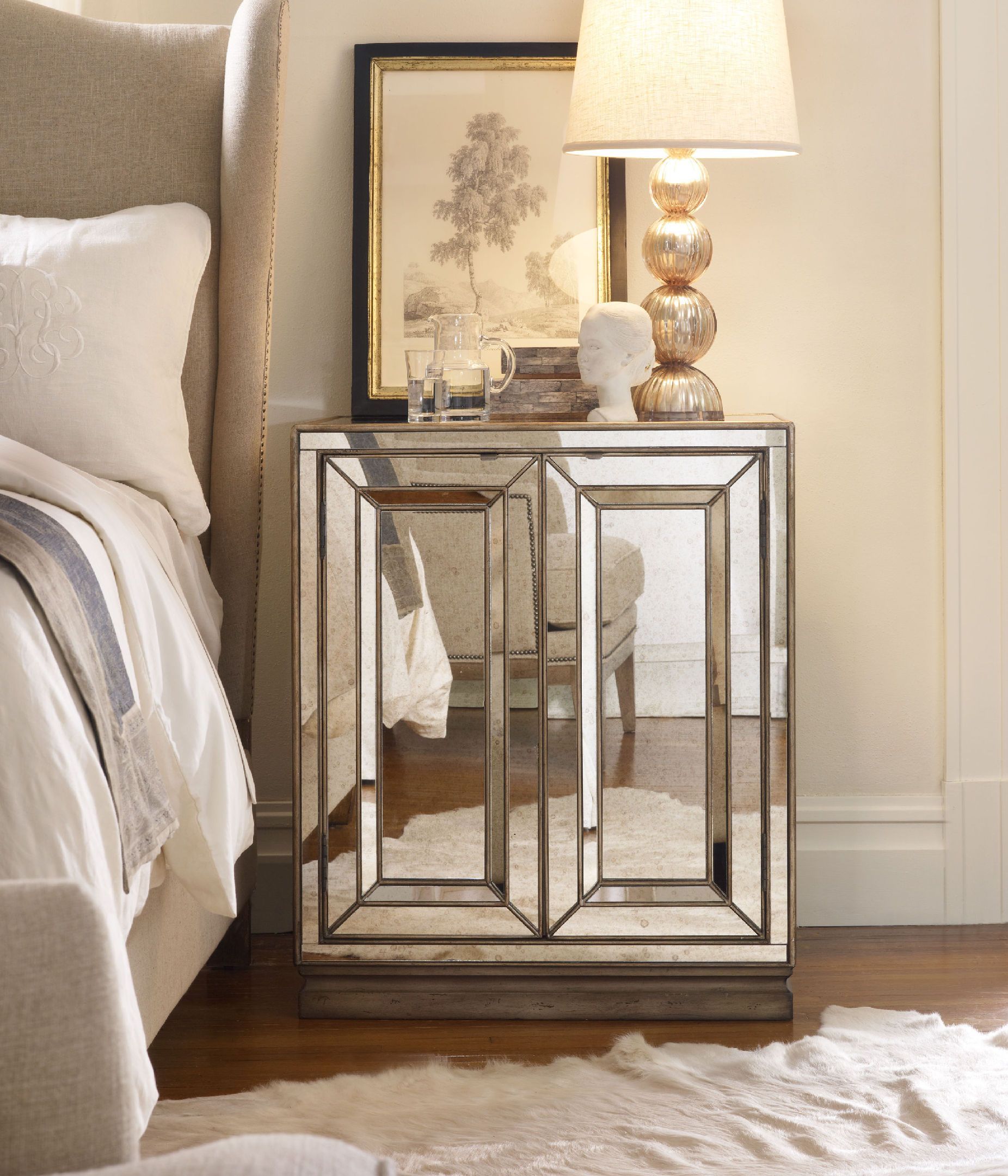 Sanctuary Gray Visage 2 Door Mirrored Nightstand - 1StopBedrooms.