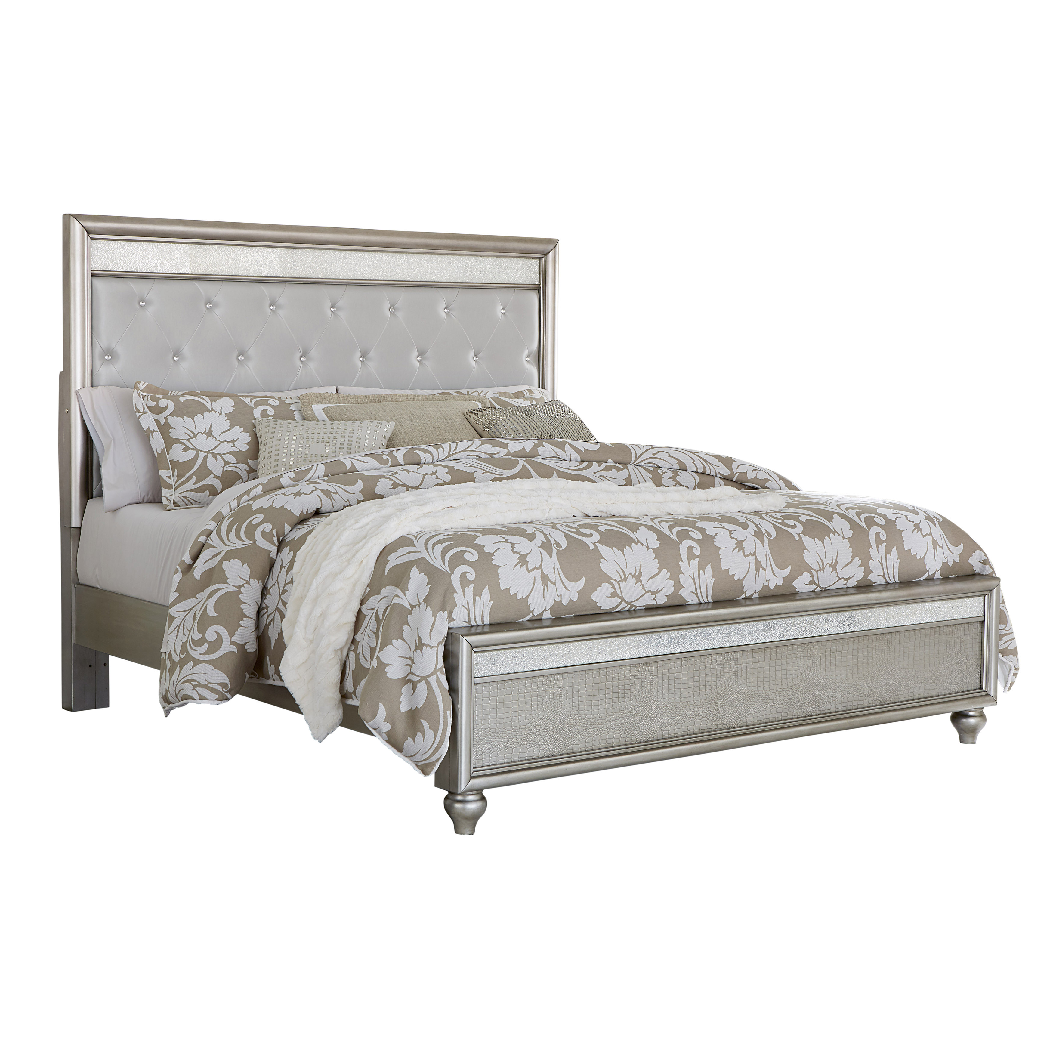 Silver Luxe Mirror Trim Bed Queen King Side Rails 1stopbedrooms
