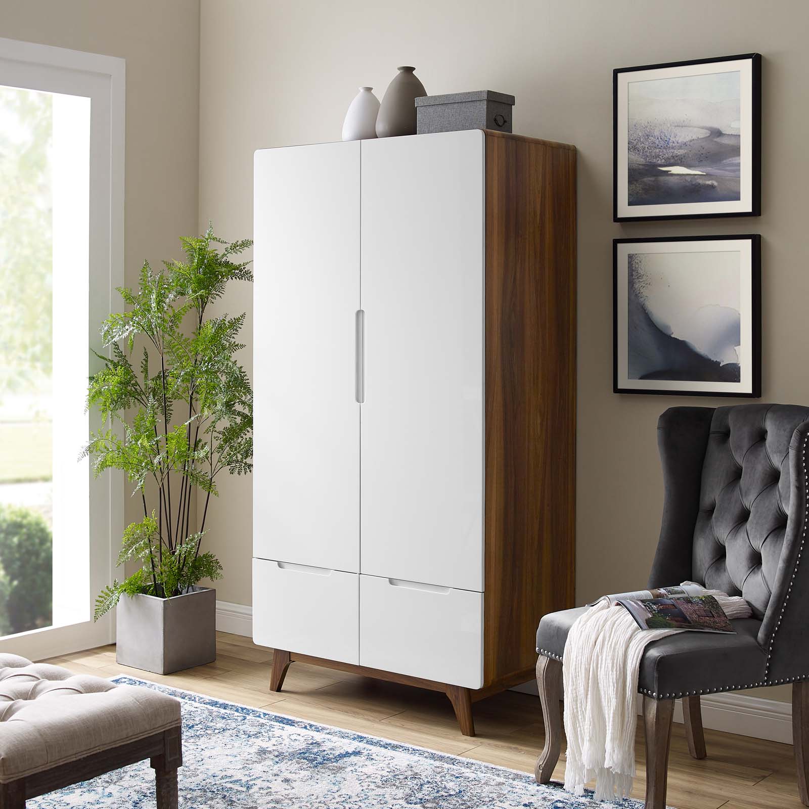 Origin Walnut White Wood Wardrobe Cabinet MOD-6077-WAL-WHI ...
