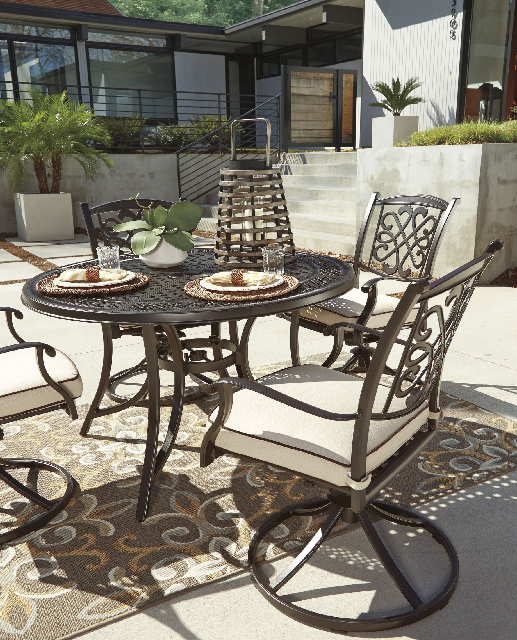 round outdoor dining table for 8 on Burnella Beige And Brown Outdoor Round Dining Table 1stopbedrooms
