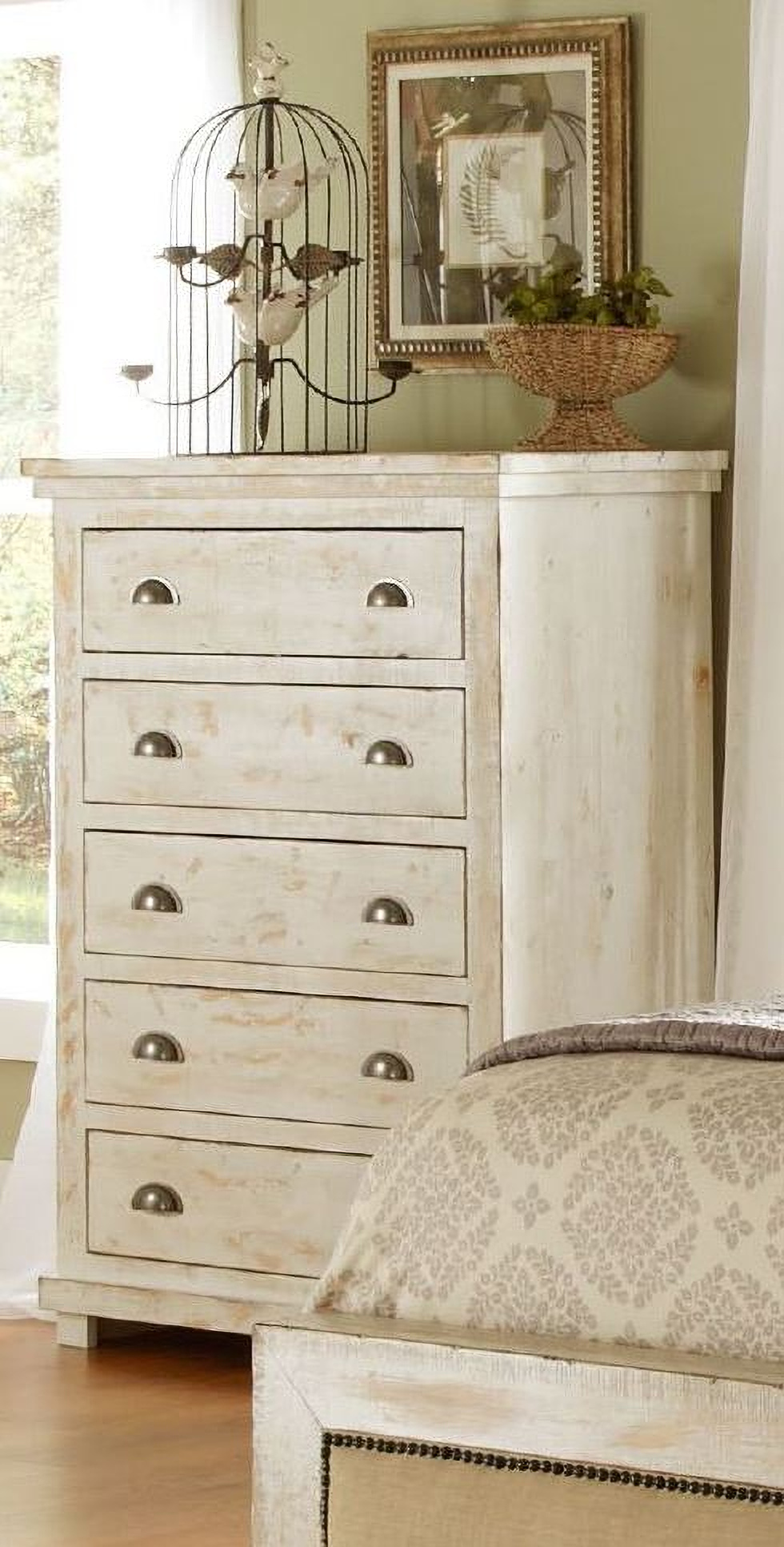 Willow Distressed White Upholstered Bedroom Set 1StopBedrooms.
