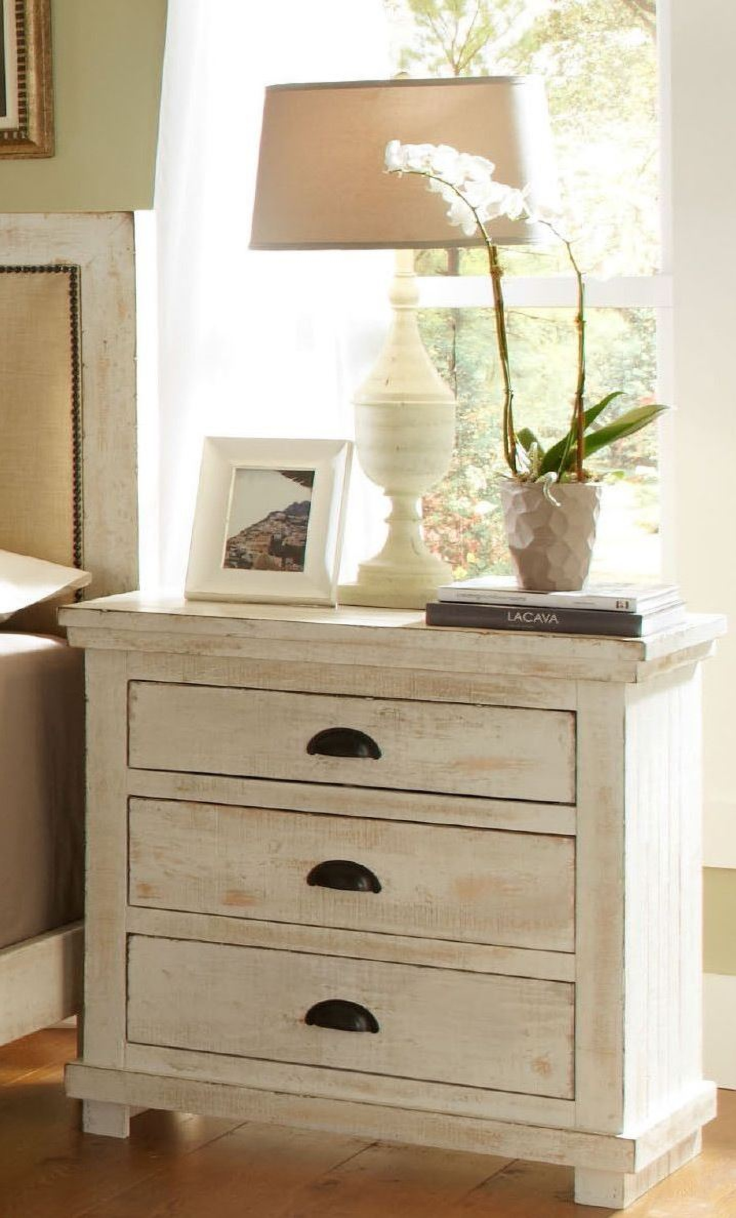 Willow Distressed White Upholstered Bedroom Set ...