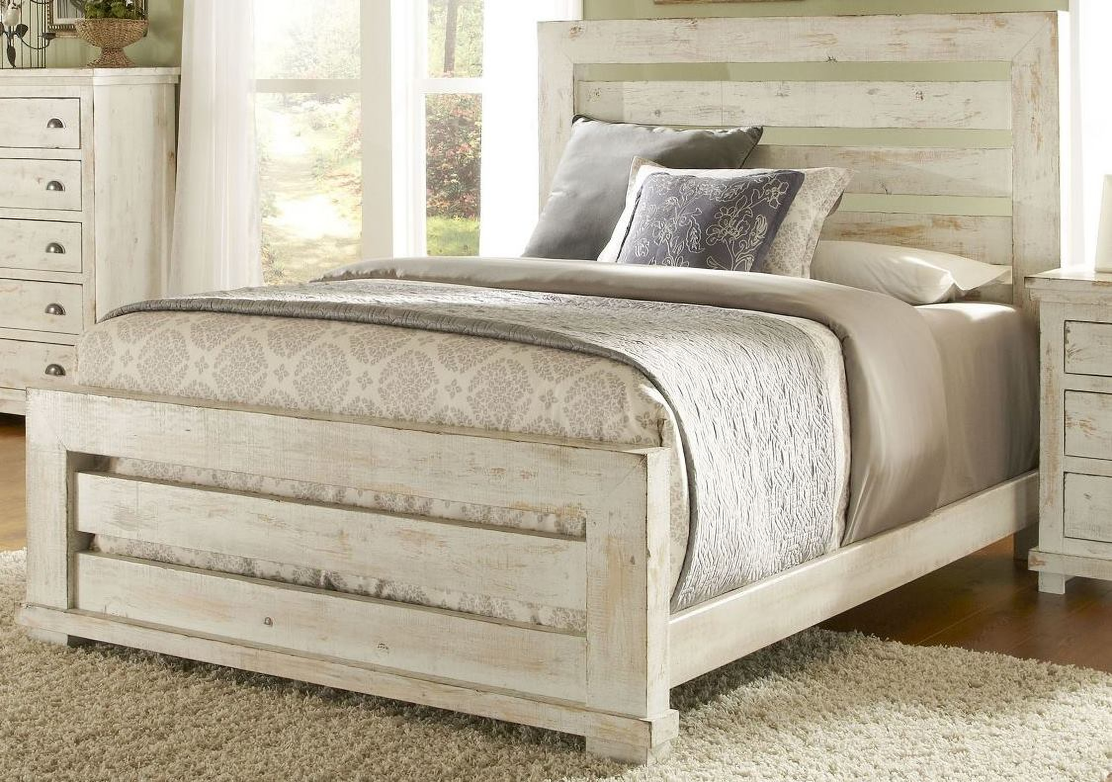 Willow Distressed White Slat Bedroom Set 1stopbedrooms
