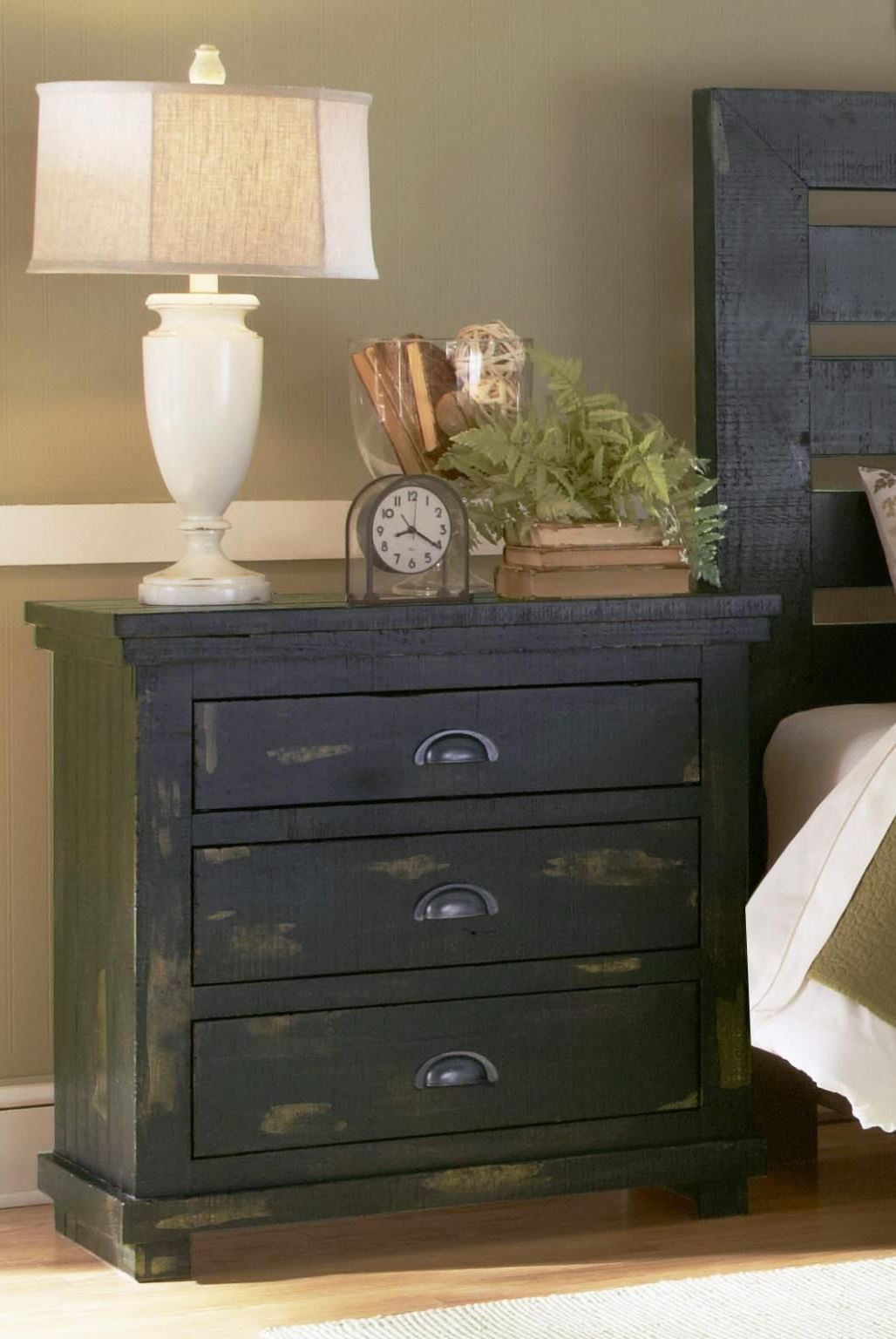 Willow Distressed Black Nightstand 1StopBedrooms.