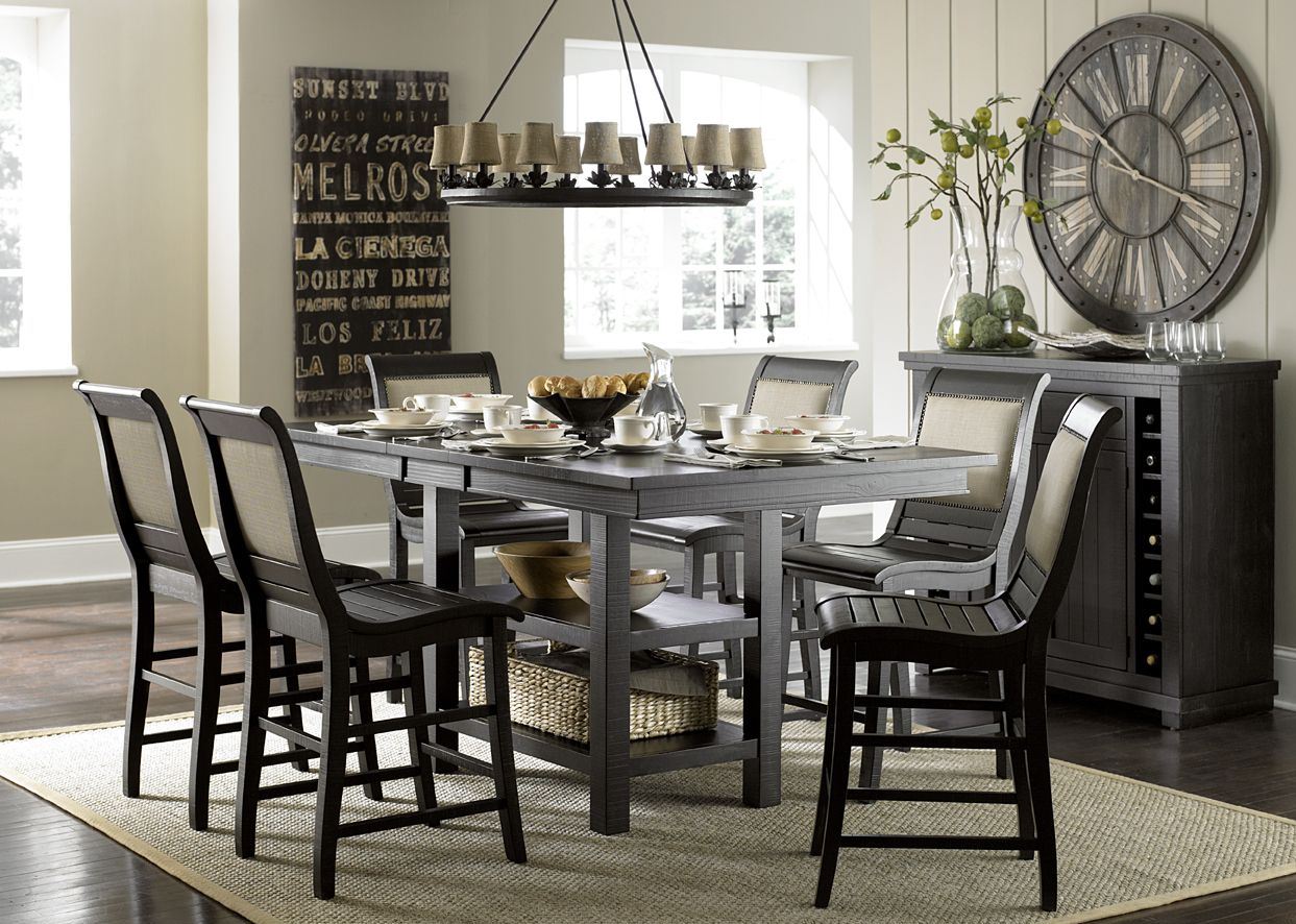 Willow Distressed Black Rectangular Counter Height Dining Room Set