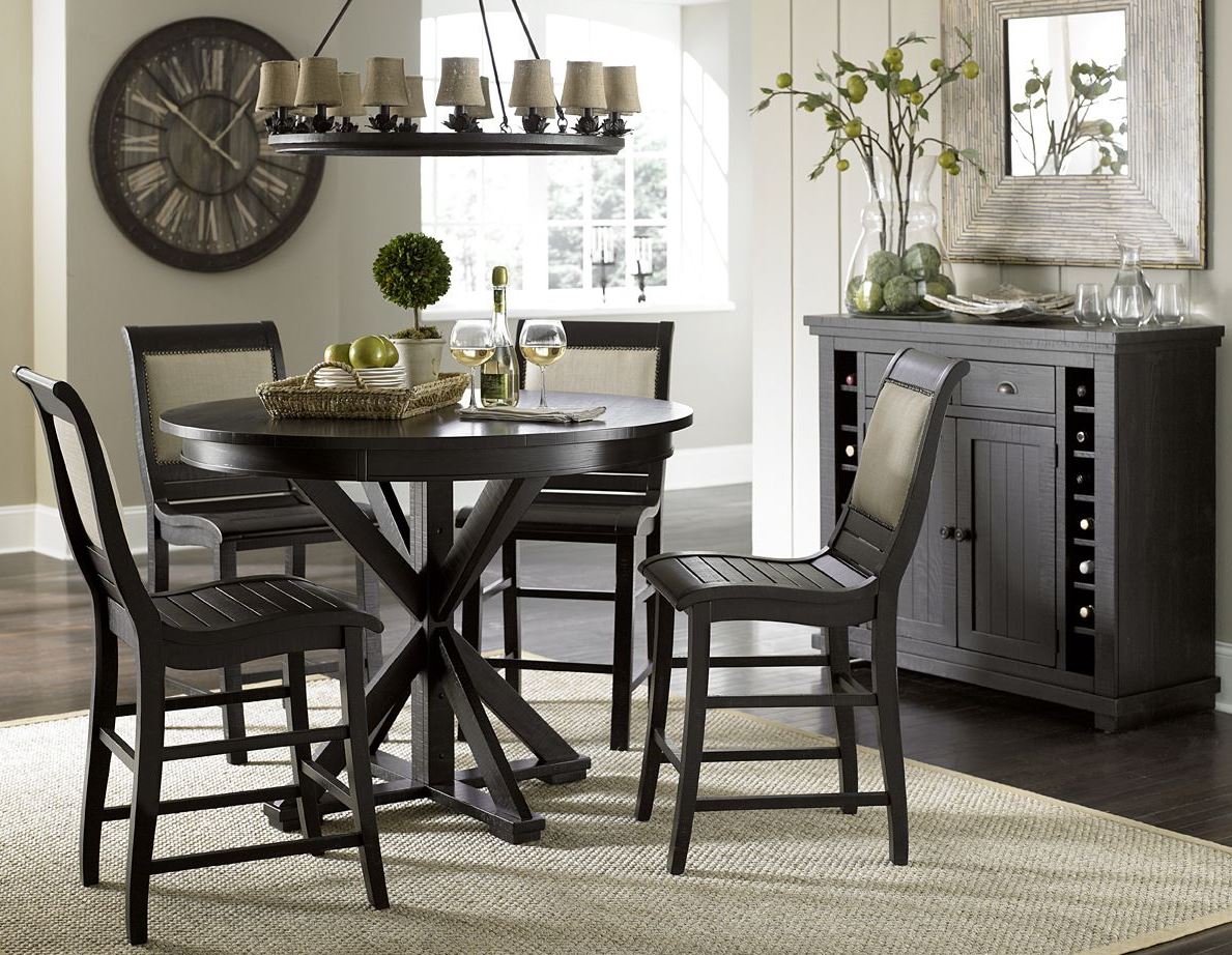 Willow Distressed Black Round Counter Dining Room Set