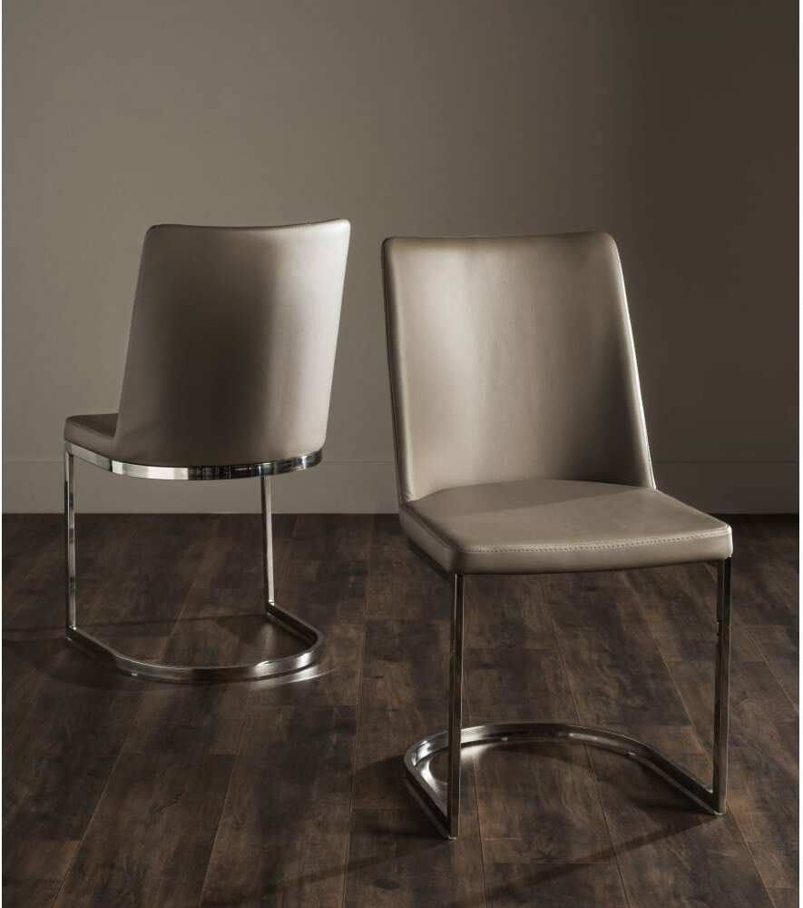Parkston Taupe and Chrome 18 Inch Leather Side Chair Set of 2