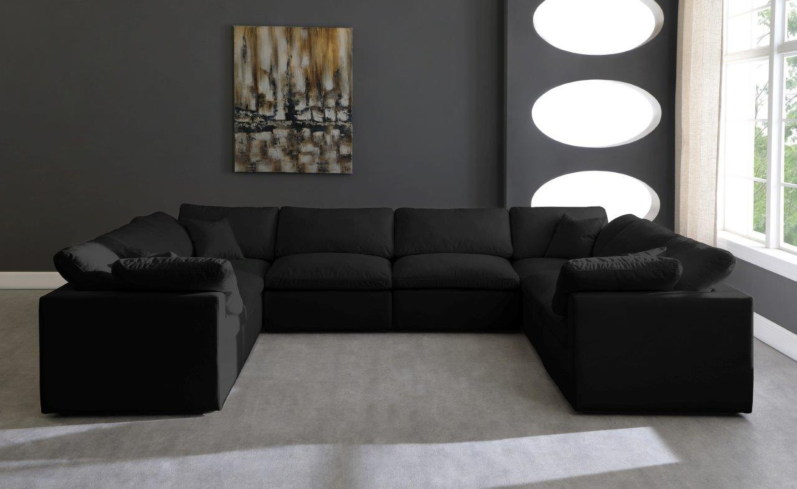 Plush Black Velvet Standard Cloud Modular Sectional 602BlackSec8A