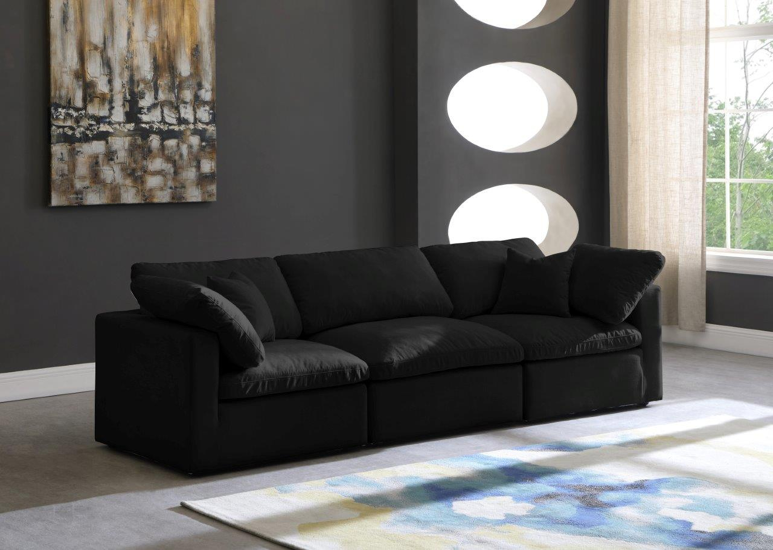  Plush Black Velvet Standard Cloud Modular Sofa 602Black 
