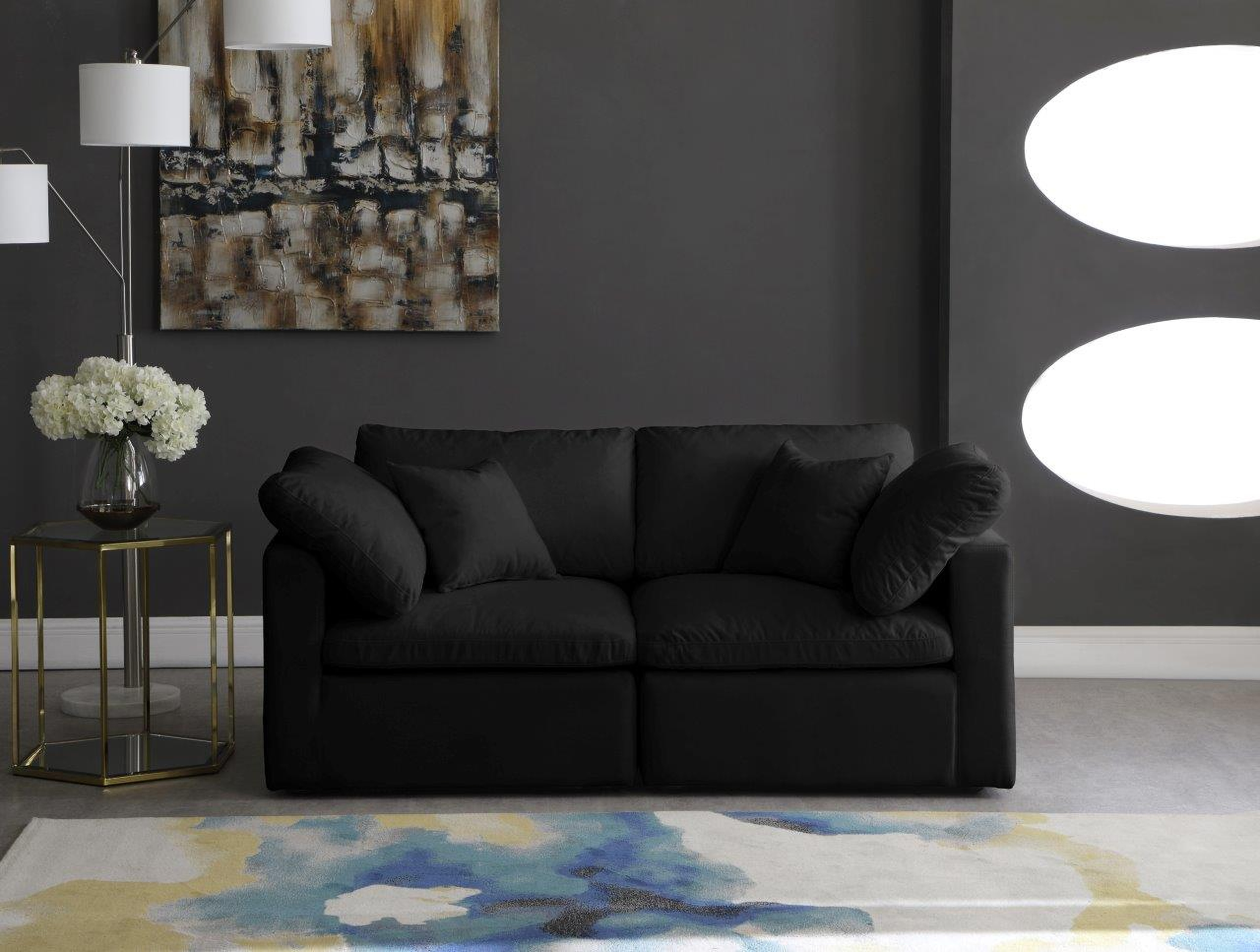 Plush Black Velvet Standard Cloud Modular Sofa 602Black-S70