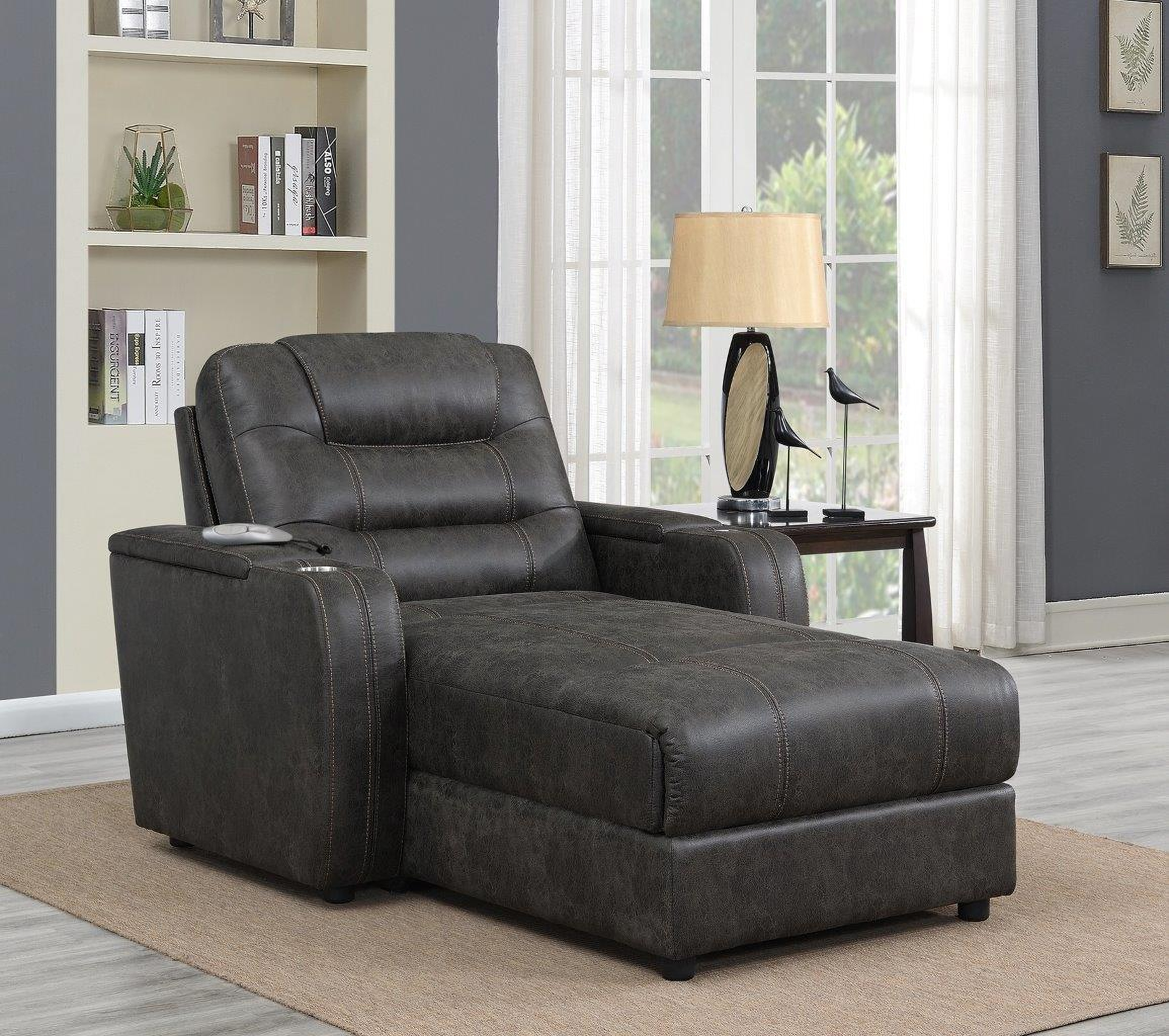 Power Chaise Gray Power Reclining Chaise Lounge Chair with Arms