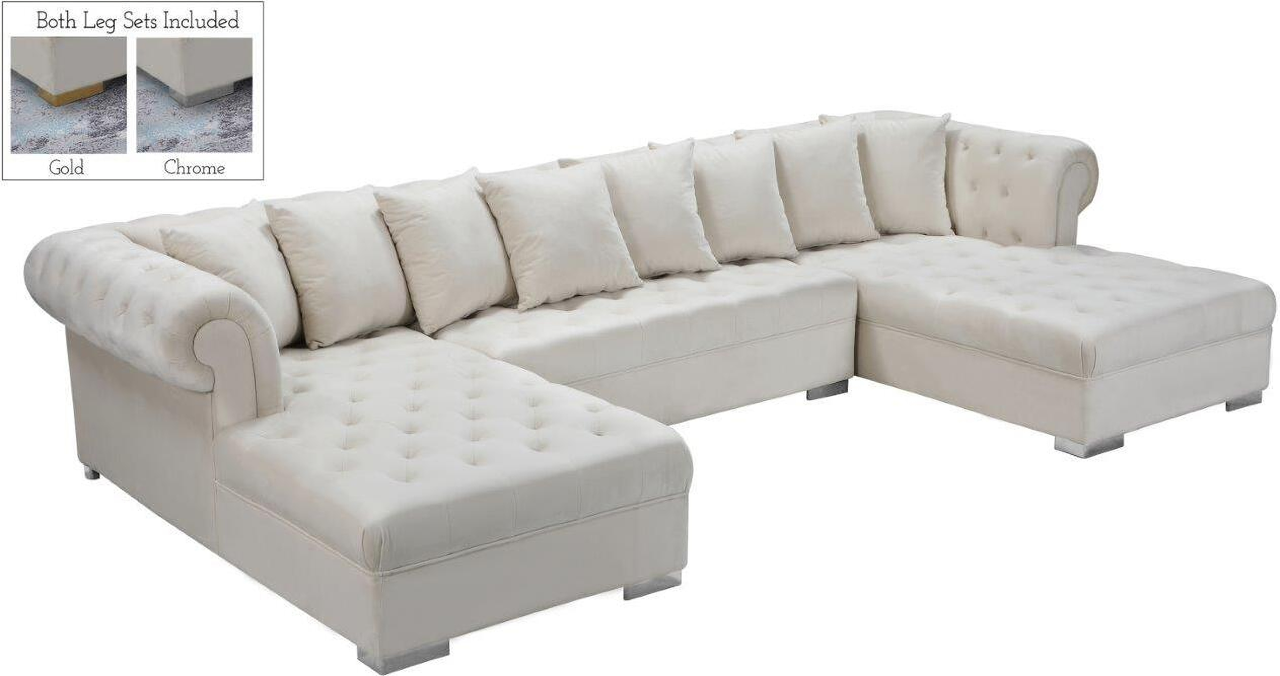 Presley Cream Velvet 3pc. Sectional 698Cream-Sectional - 1StopBedrooms.