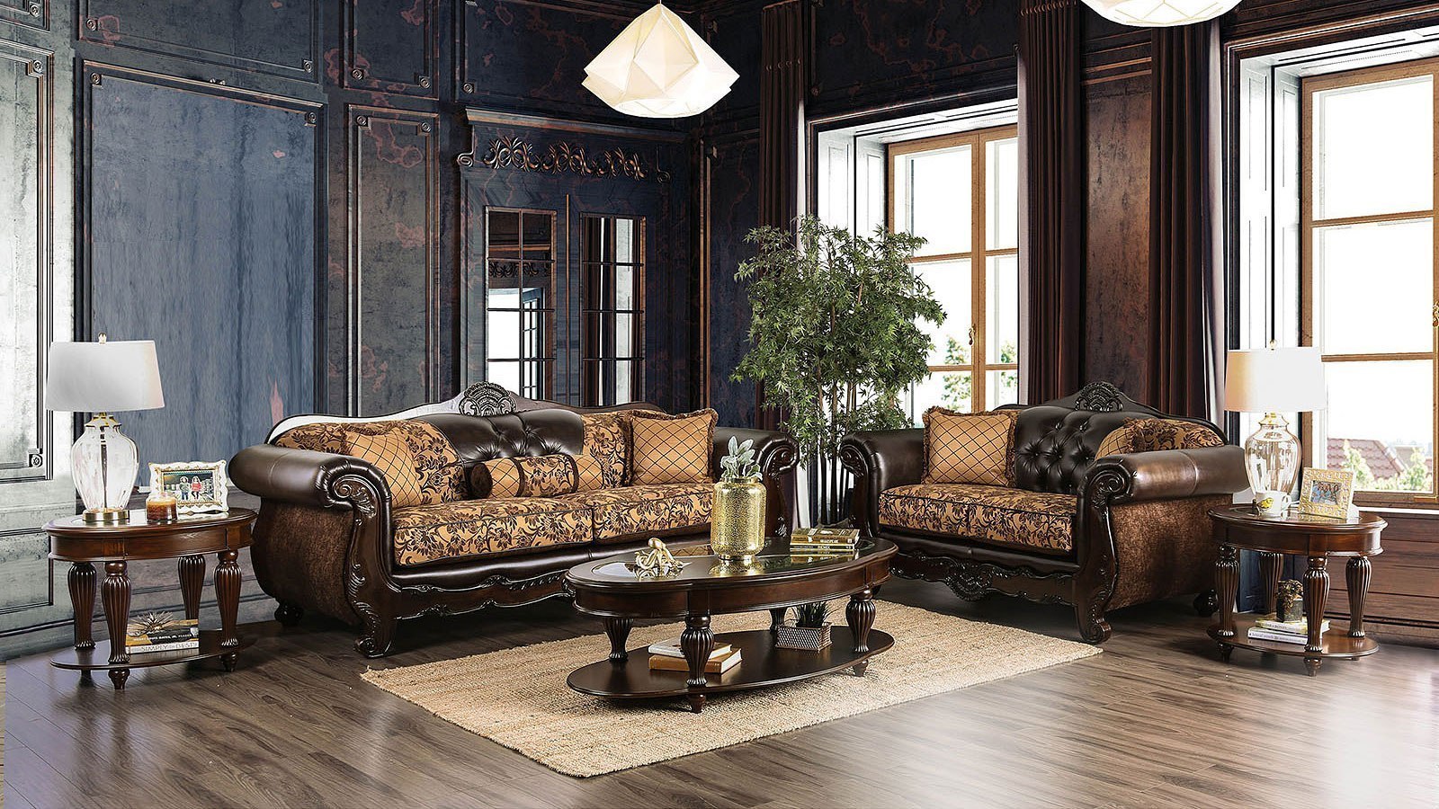 Quirino Living Room Set Tan Dark Brown 1stopbedrooms