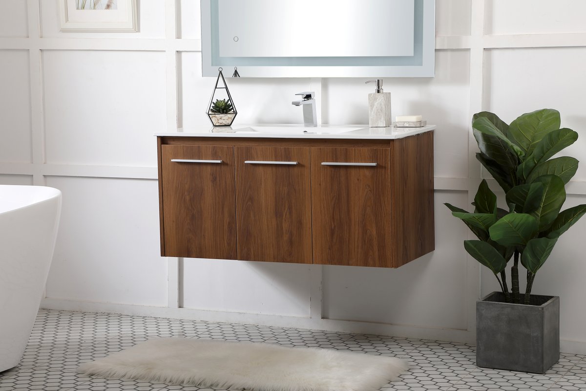 Rasina 40 Inch Single Bathroom Floating Vanity In Walnut Brown ...
