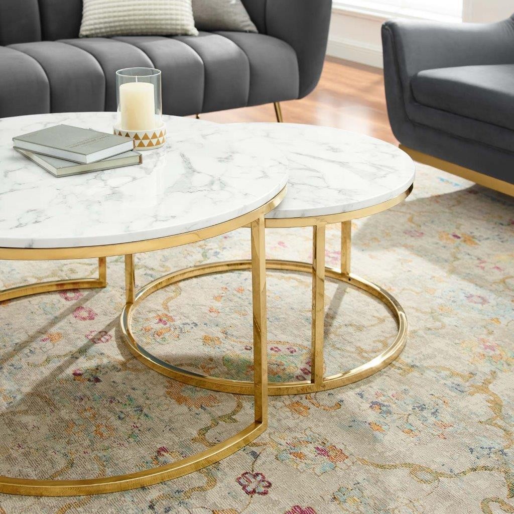 Ravenna Artificial Marble Nesting Coffee Table EEI-4208-GLD-WHI ...