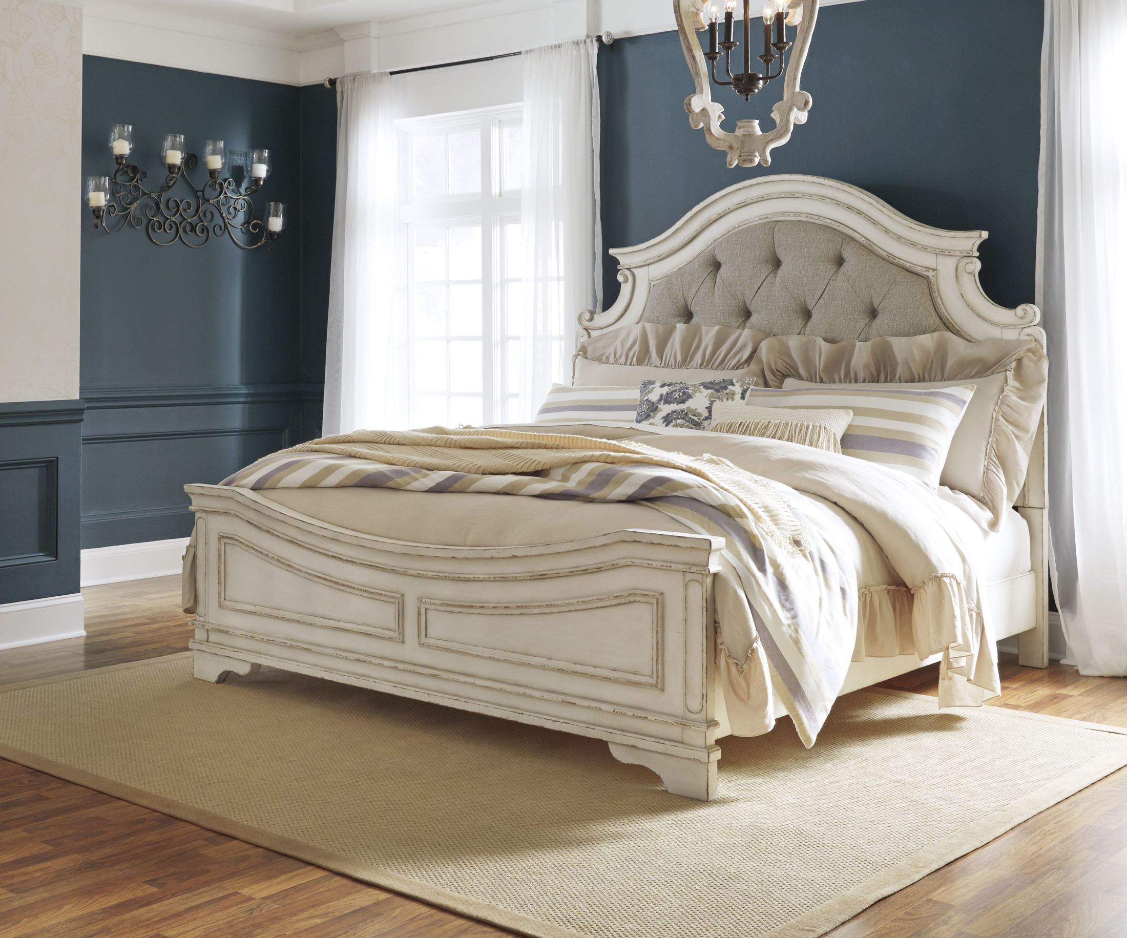 Realyn Chipped Two Tone Cal. King Upholstered Panel Bed - 1StopBedrooms.