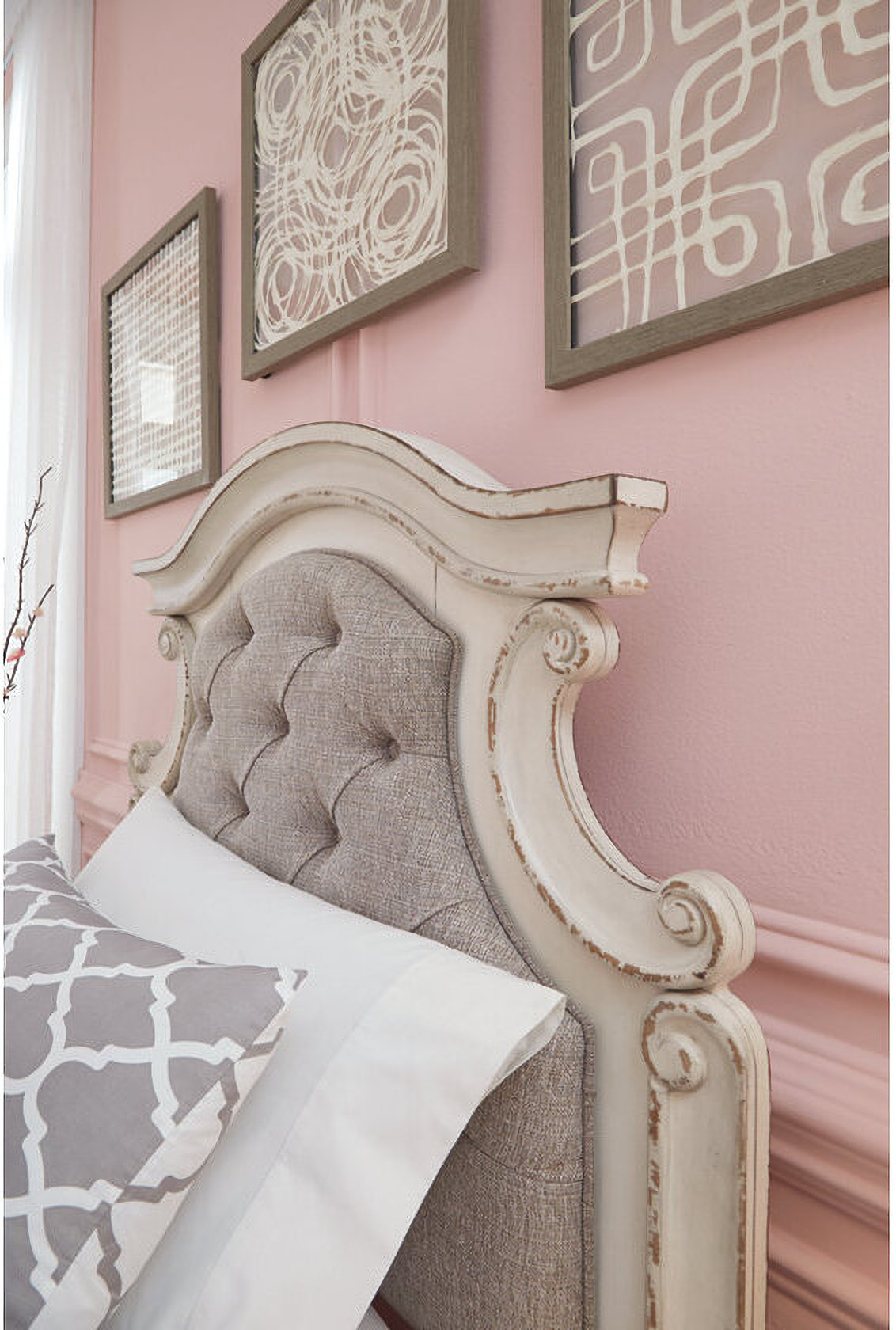 Realyn Chipped Two Tone King Upholstered Panel Bed 1StopBedrooms.