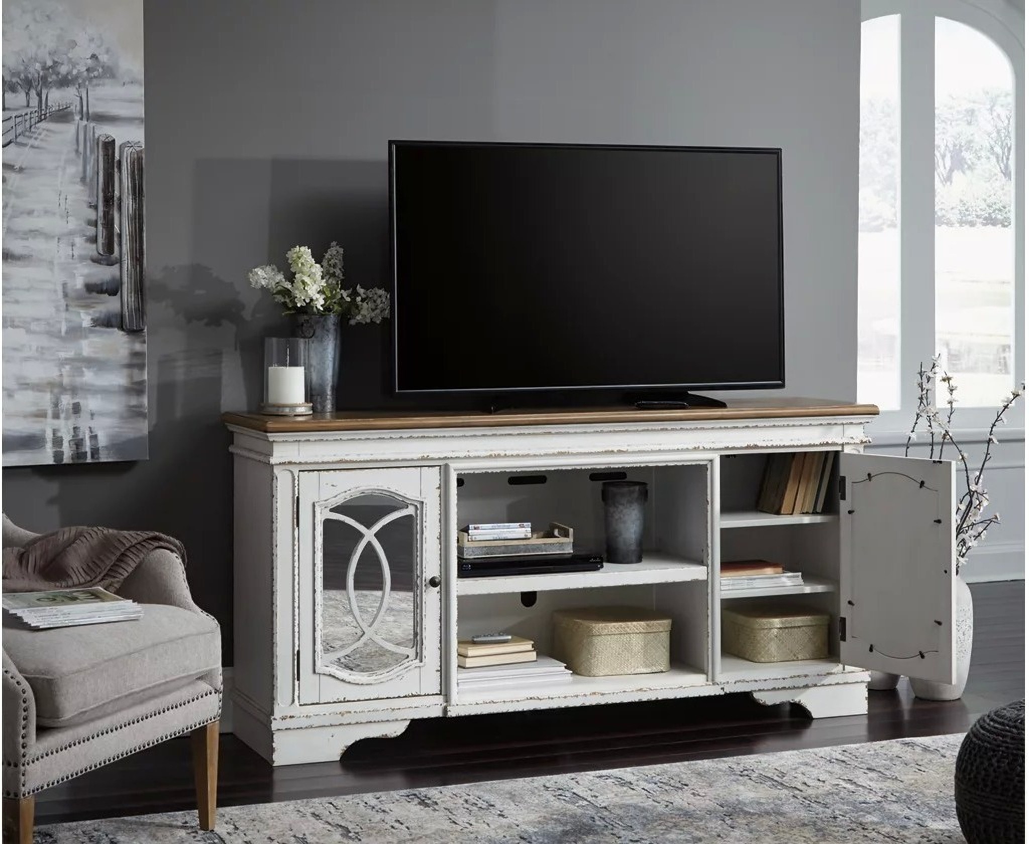 Realyn Chipped White Xl Tv Stand - 1StopBedrooms.