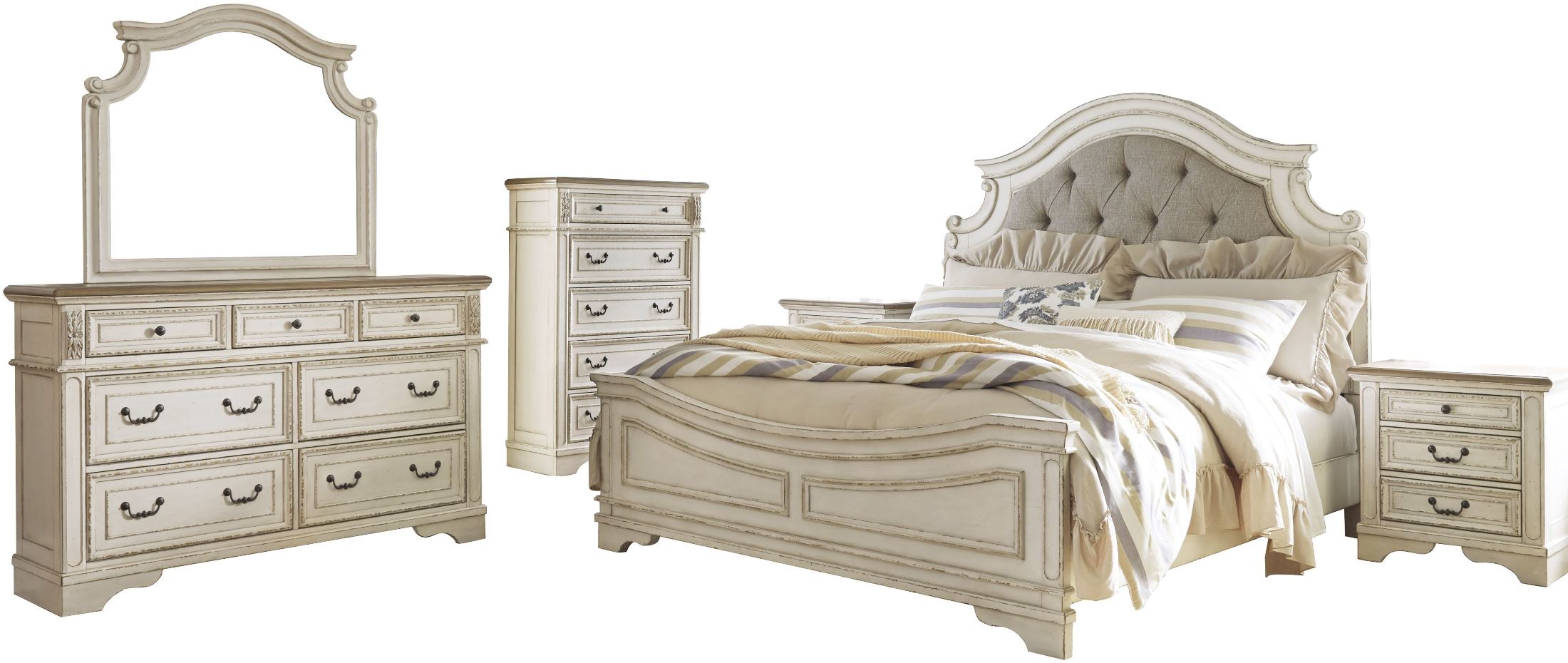Realyn Two Tone Cal. King Upholstered Panel Bed 1StopBedrooms.