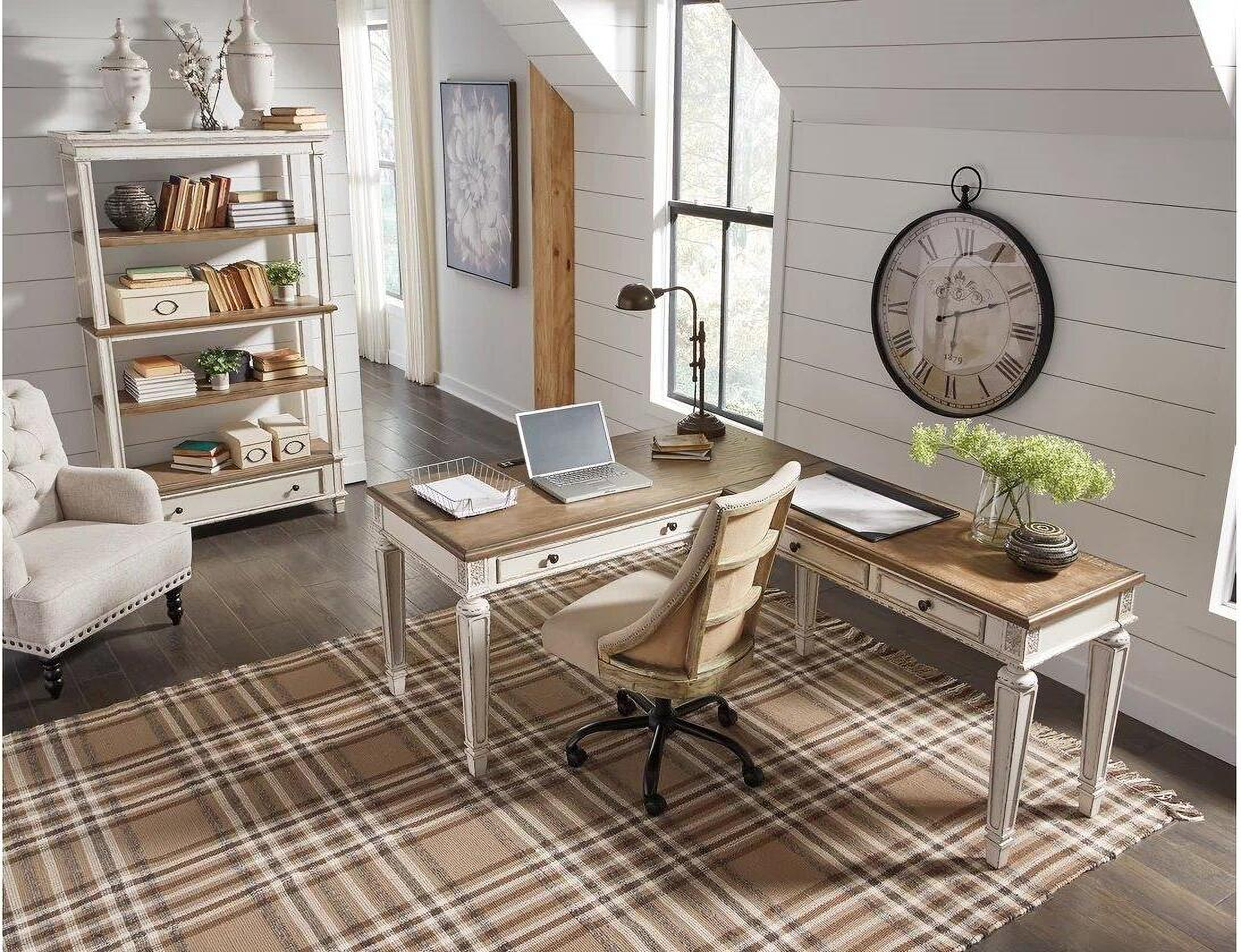 Realyn White and Brown Home Office L Desk 1StopBedrooms.