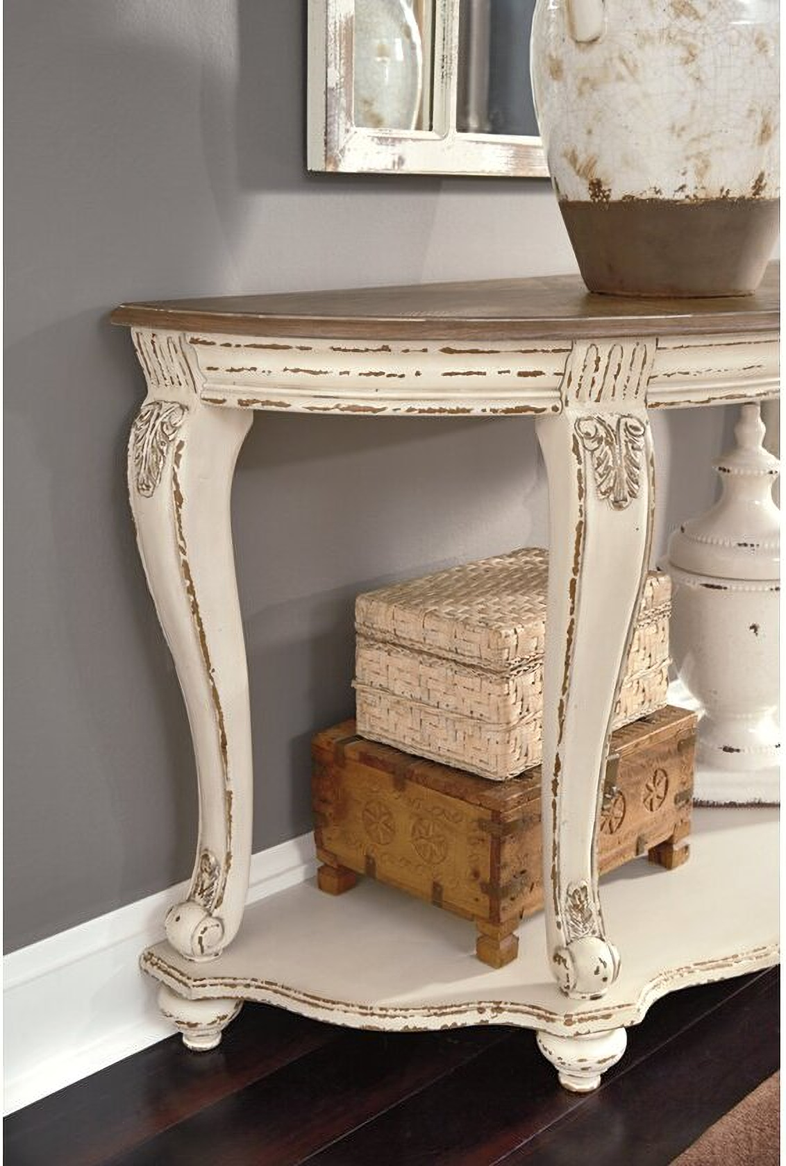 Realyn White and Brown Sofa Table - 1StopBedrooms.