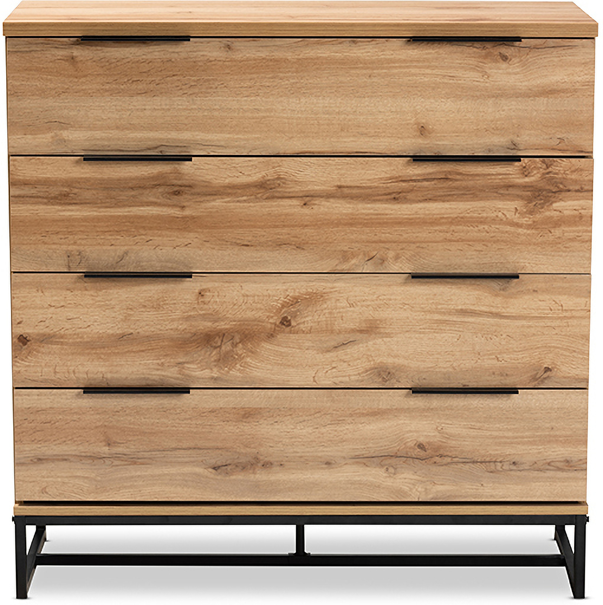 Reid Modern And Contemporary Industrial Oak Finished Wood And Black Metal 4 Drawer Dresser 1stopbedrooms