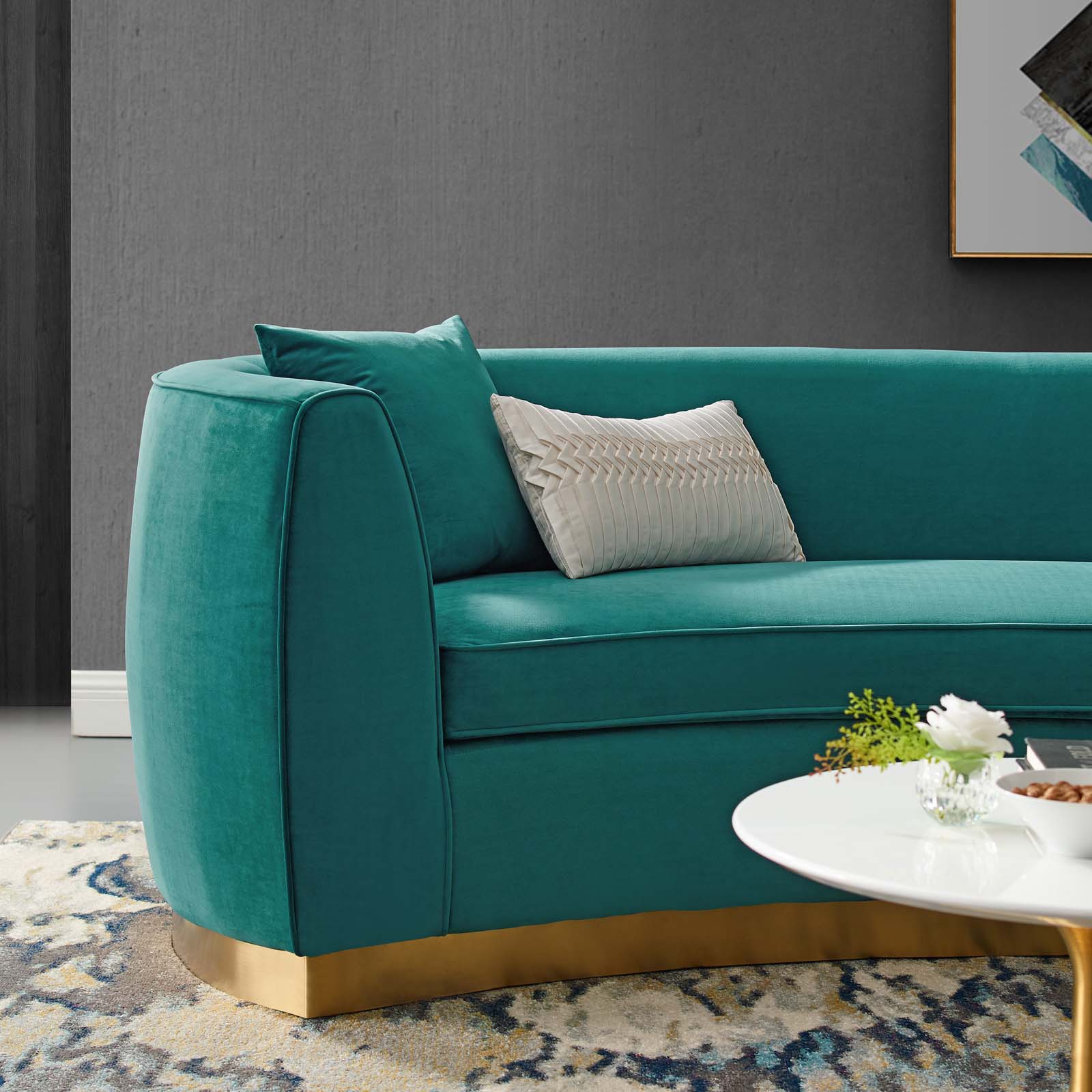 Resolute Teal Curved Performance Velvet Sofa EEI-3408-TEA - 1StopBedrooms.