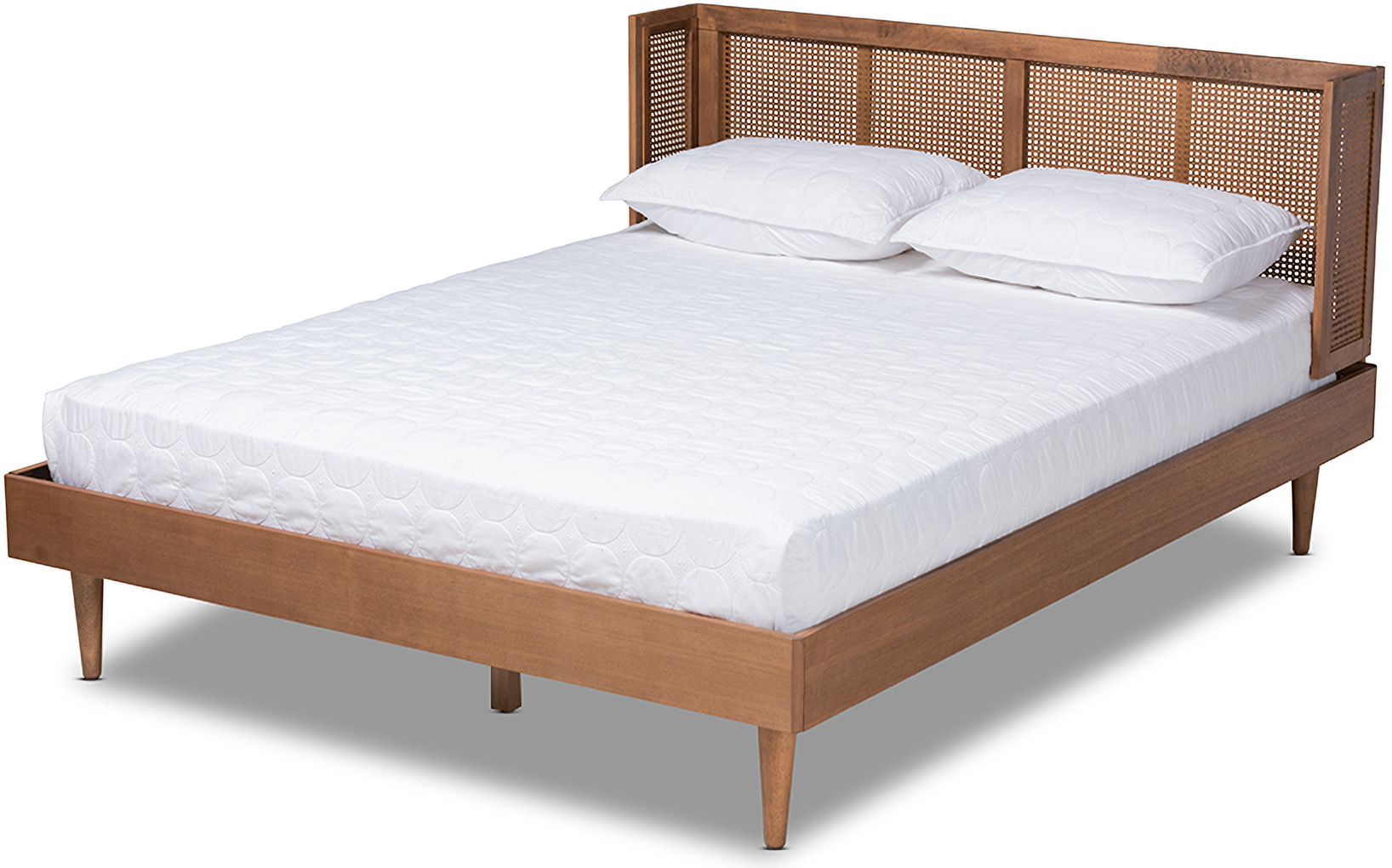 Rina Mid Century Modern Ash Wanut Finished Wood And Synthetic Rattan Queen Size Platform Bed With Wrap Around Headboard 1stopbedrooms - Modern Queen Platform Bed Frame Rina Mid Century Modern Ash Wanut Finished Wood And Synthetic Rattan Queen Size Platform Bed With Wrap Around Headboard 1stopbedrooms - Modern Queen Platform Bed Frame
