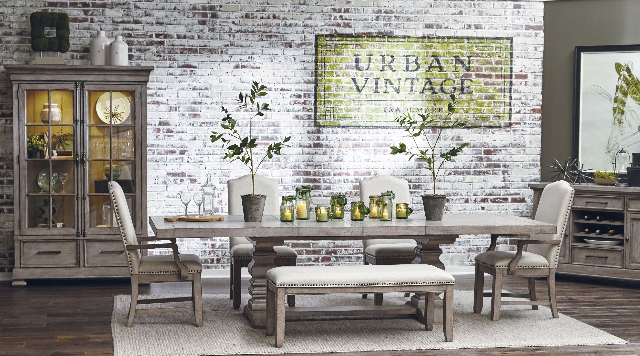 Prospect Hill Gray Rectangular Extendable Pedestal Dining Room Set