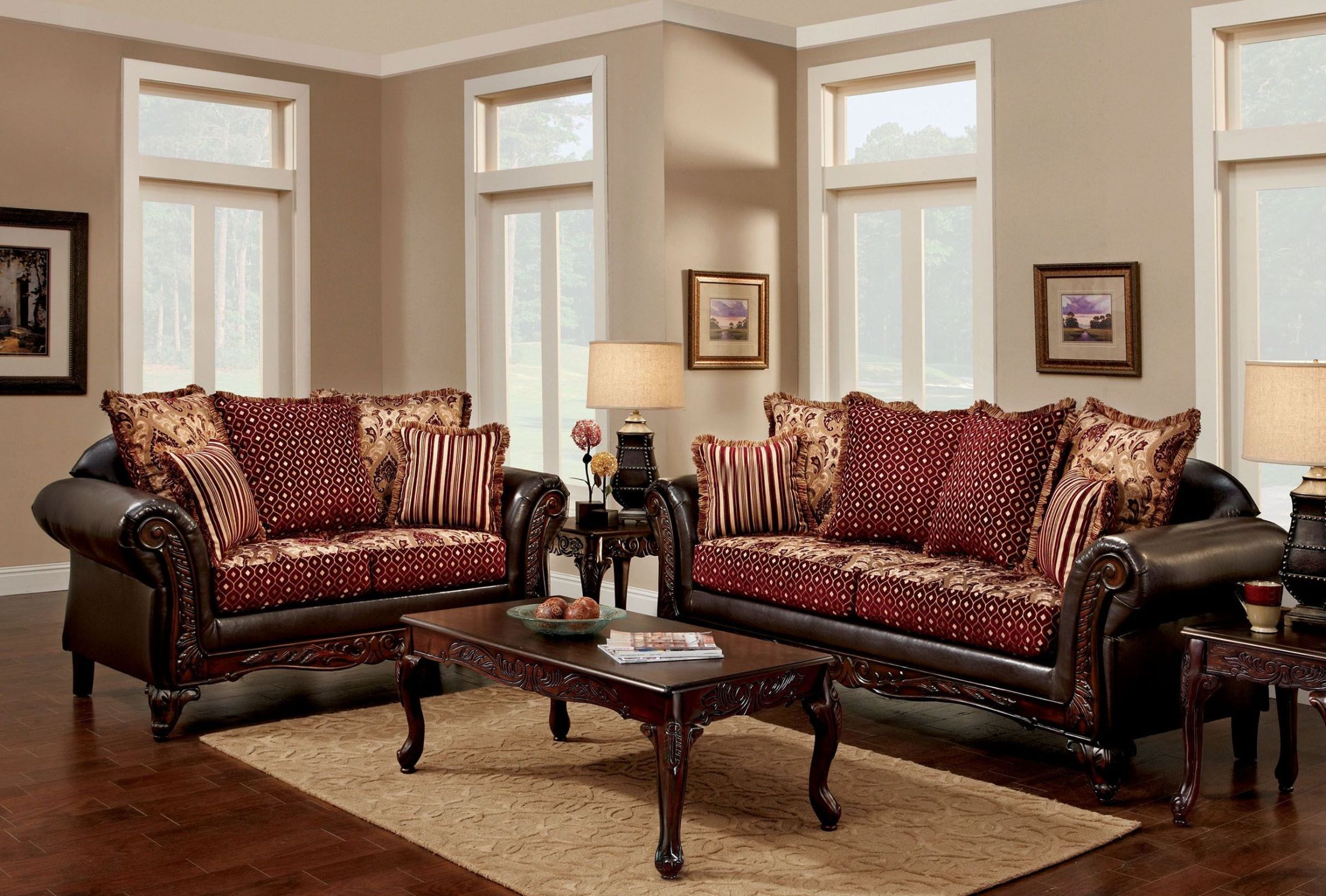 Ellis Brown and Burgundy Living Room Set  1StopBedrooms.