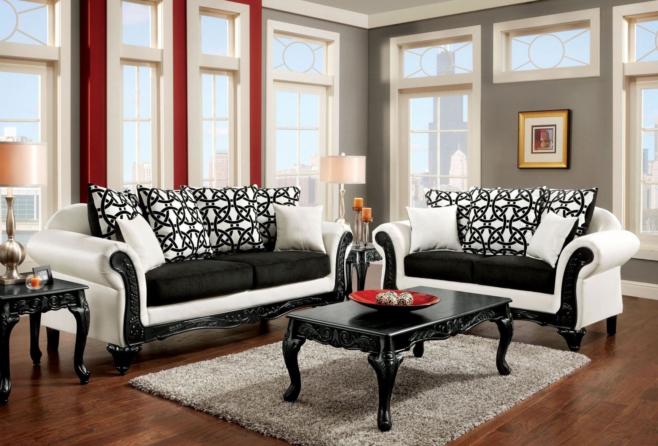 Dolphy Black and White Leatherette Living Room Set ...