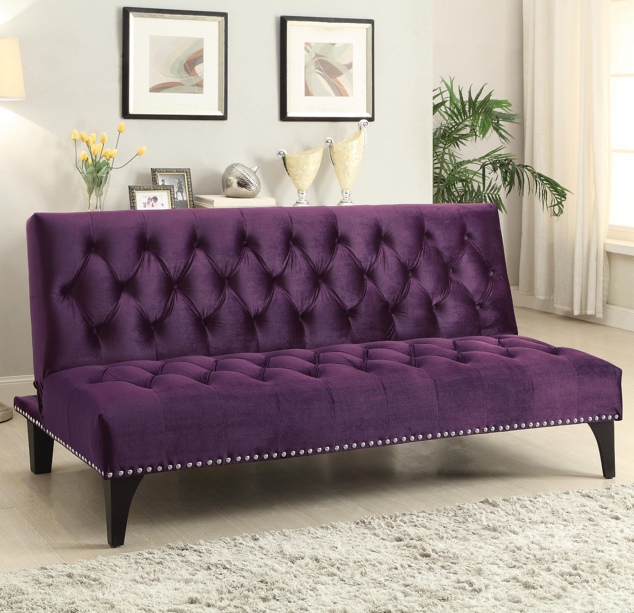 500235 Purple Velvet Upholstery Sofa Bed - 1StopBedrooms.
