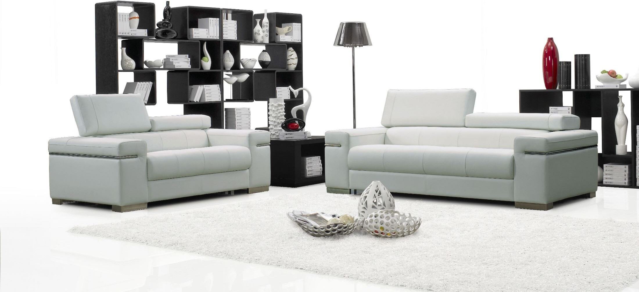 Soho White Leather Living Room Set 1StopBedrooms