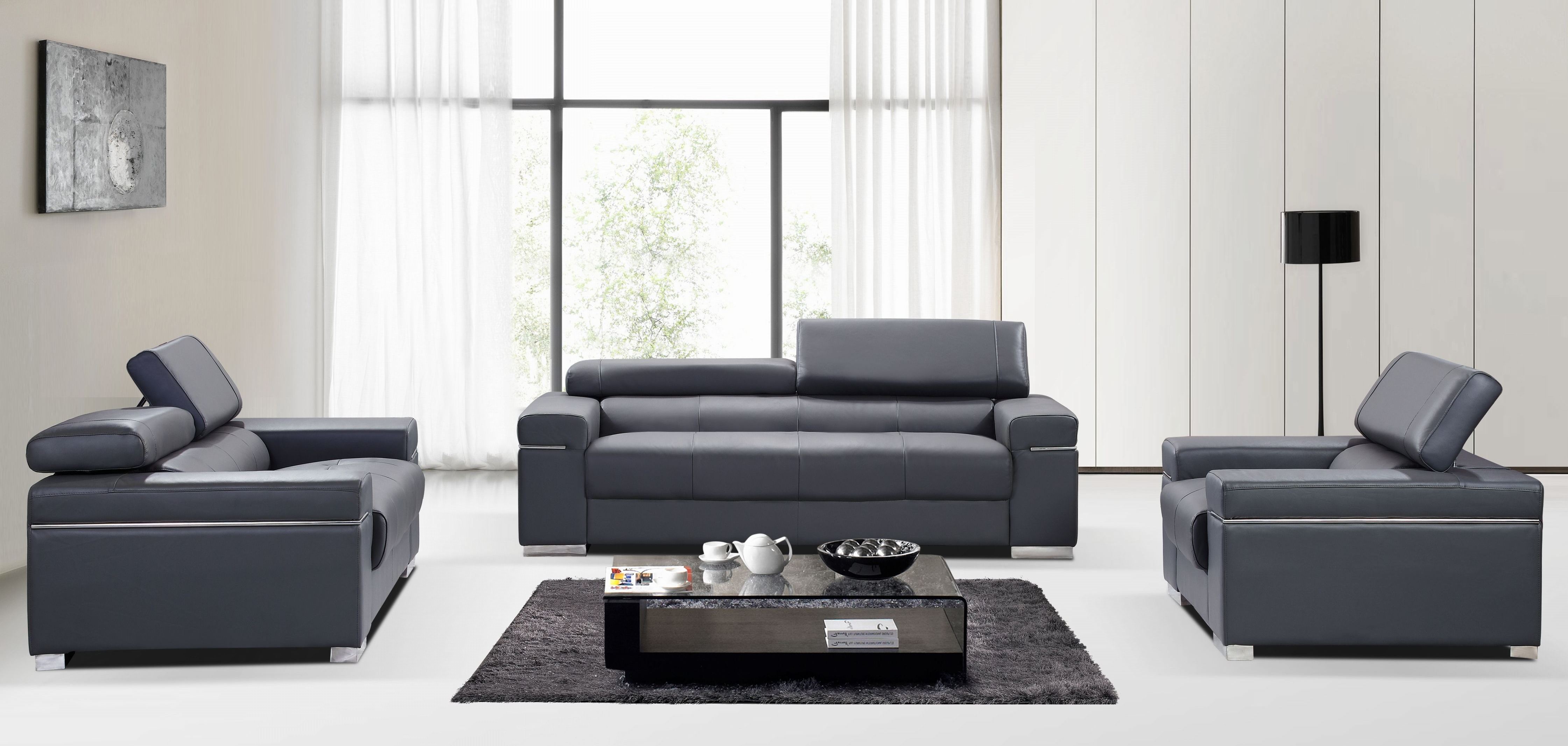 Soho Grey Leather Living Room Set