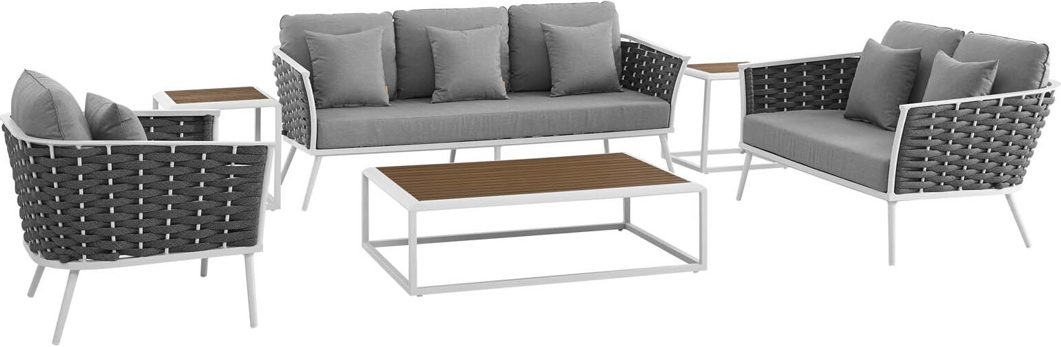 Stance White And Gray 6 Piece Outdoor Patio Aluminum Sectional Sofa Set Eei 3159 Whi Gry Set 1stopbedrooms
